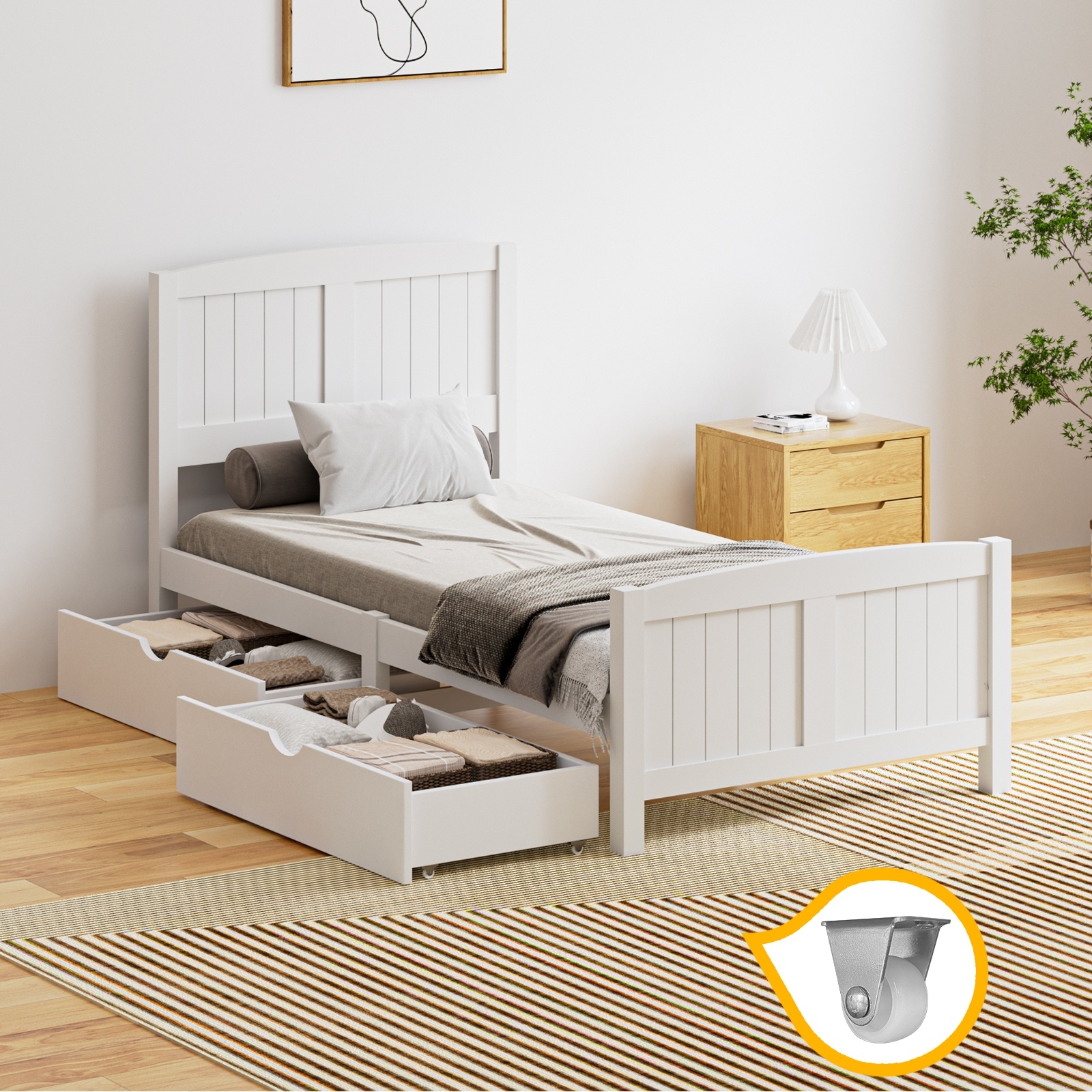 Oikiture Wooden Bed Frame Quenn Double King Single Base with Drawers White META - Picture 48 of 48