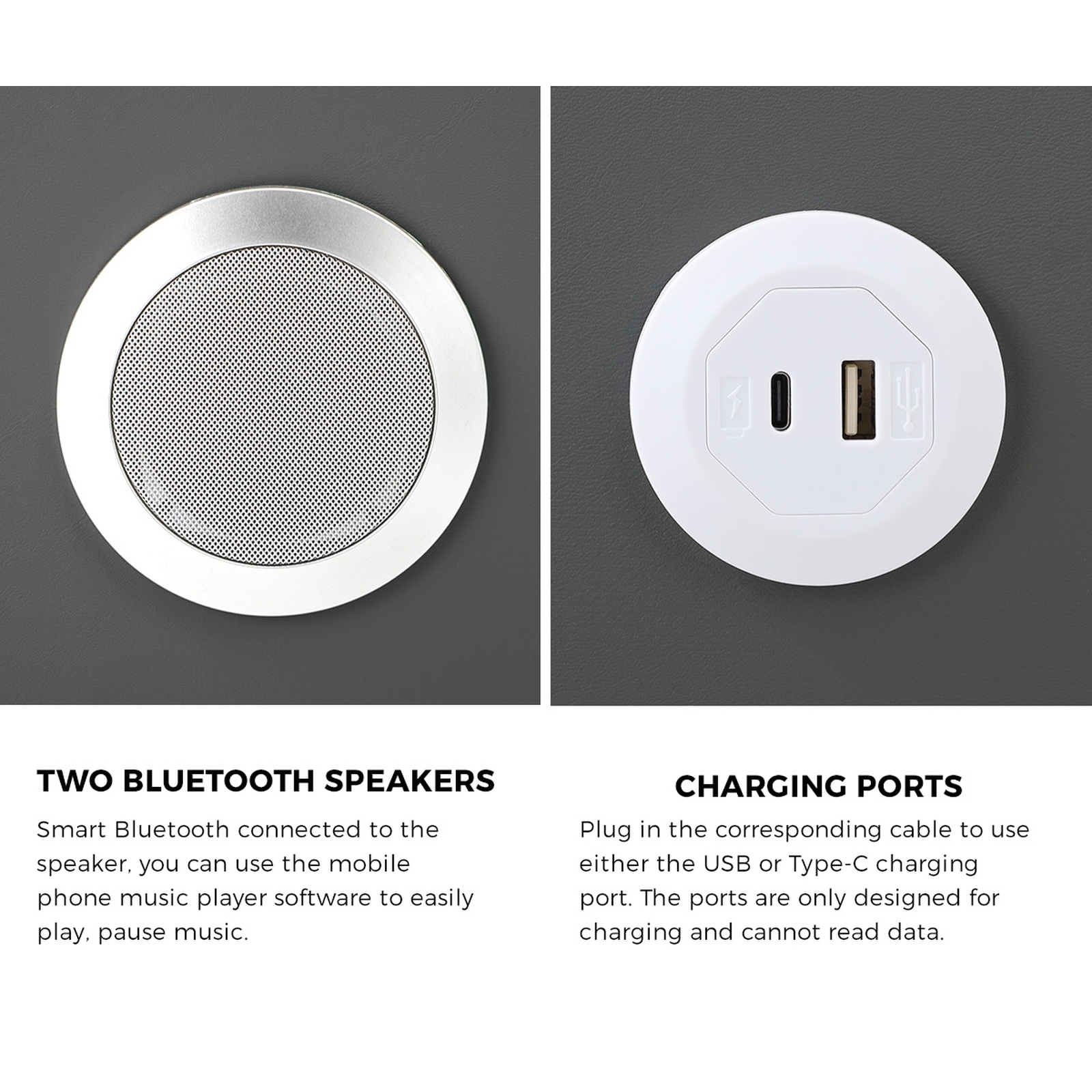 Oikiture Smart Bedside Table Wireless Charging LED 2 Drawers Nightstand - Picture 14 of 28