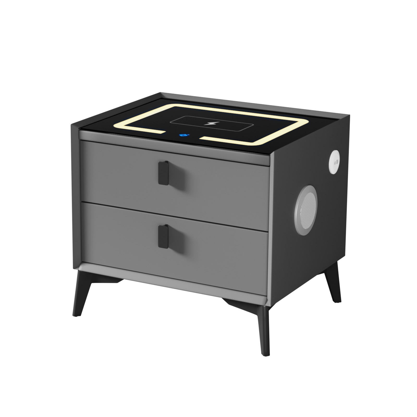Oikiture Smart Bedside Table Wireless Charging LED 2 Drawers Nightstand - Picture 19 of 28