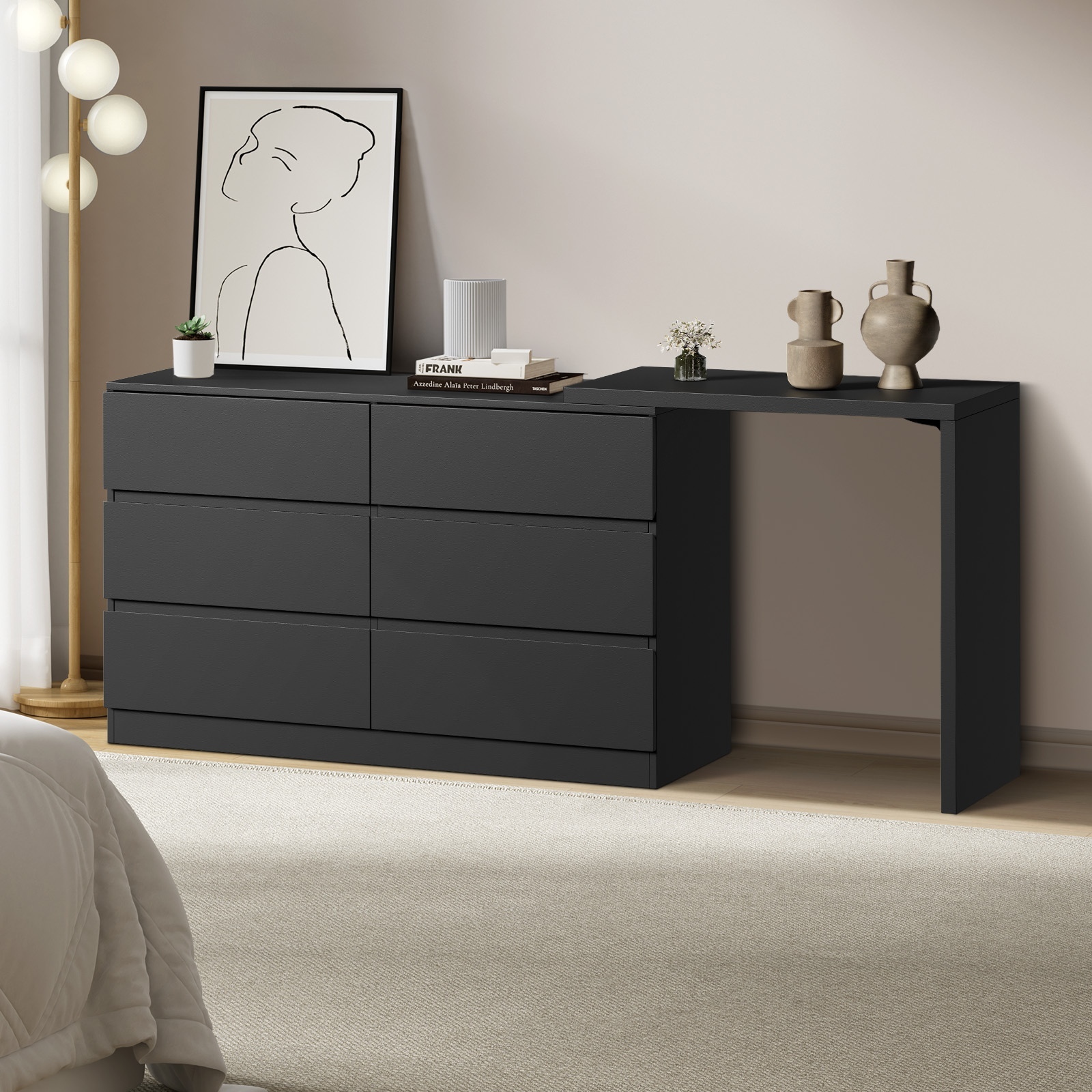 Oikiture 6 Chest of Drawers Dresser with Side Table Storage Tallboy - Picture 11 of 28