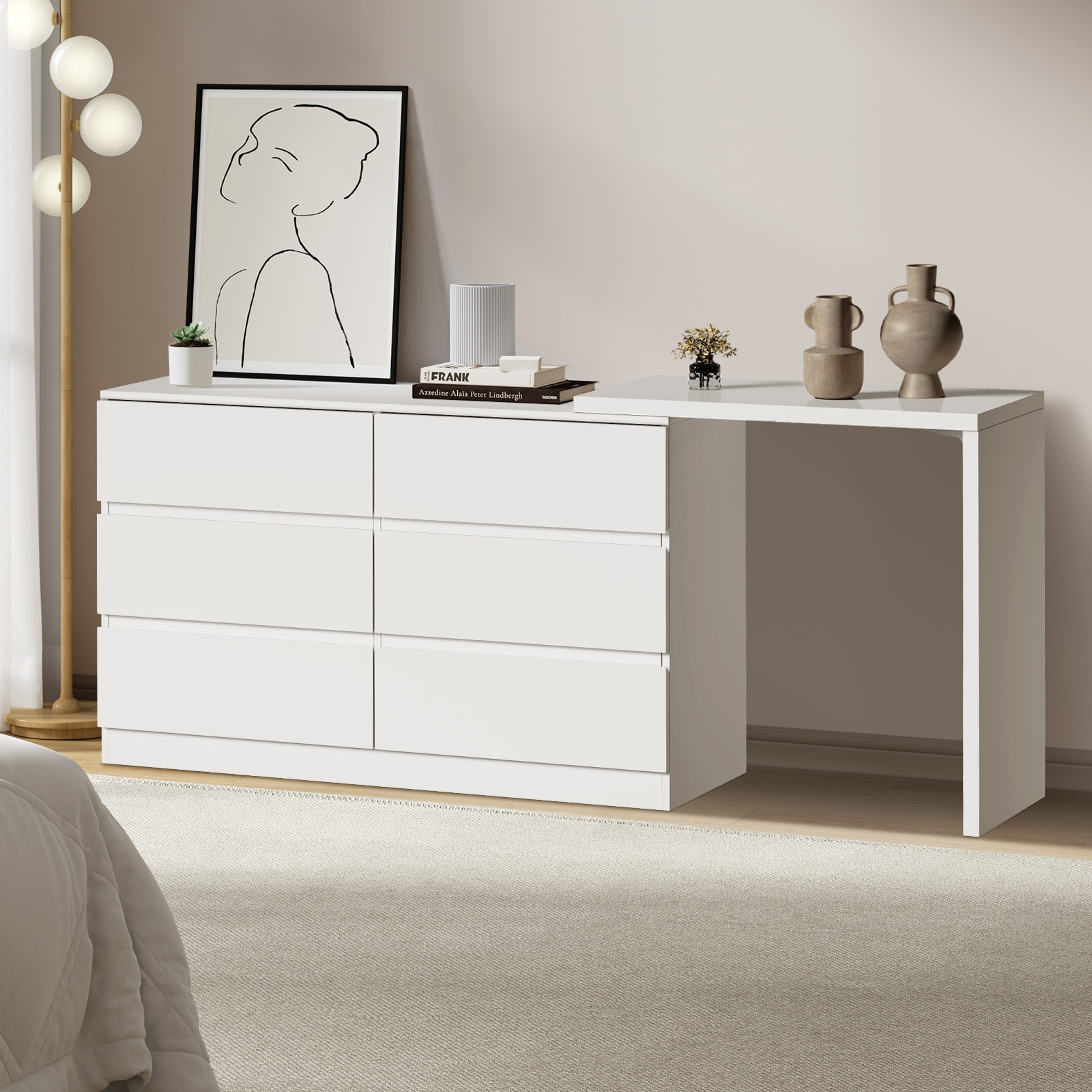 Oikiture 6 Chest of Drawers Dresser with Side Table Storage Tallboy - Picture 20 of 28