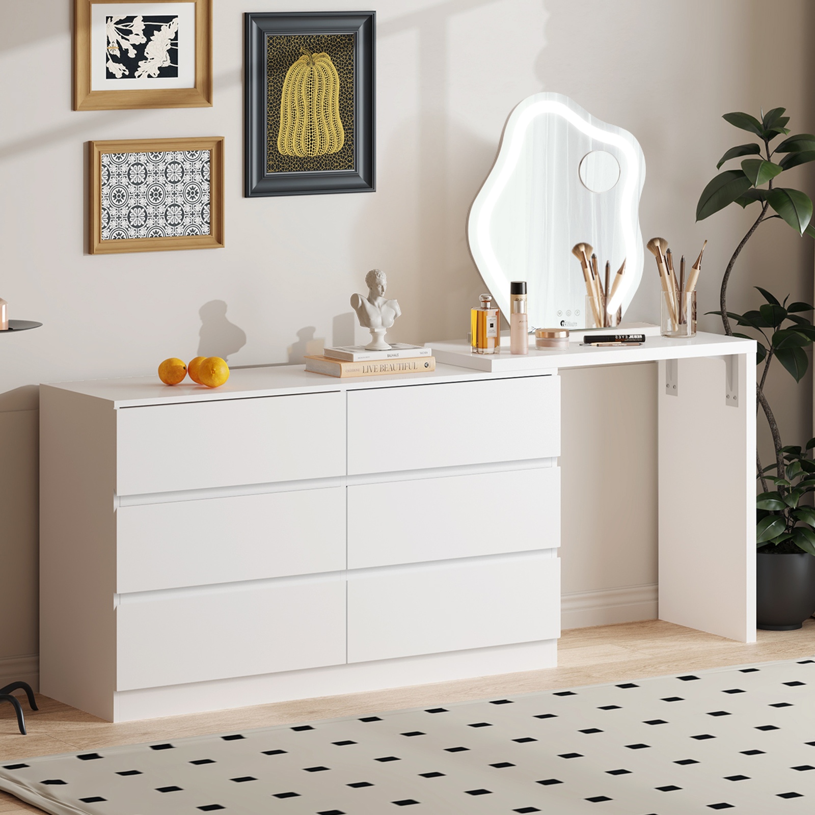 Oikiture 6 Chest of Drawers Dresser with Side Table Storage Tallboy - Picture 21 of 28