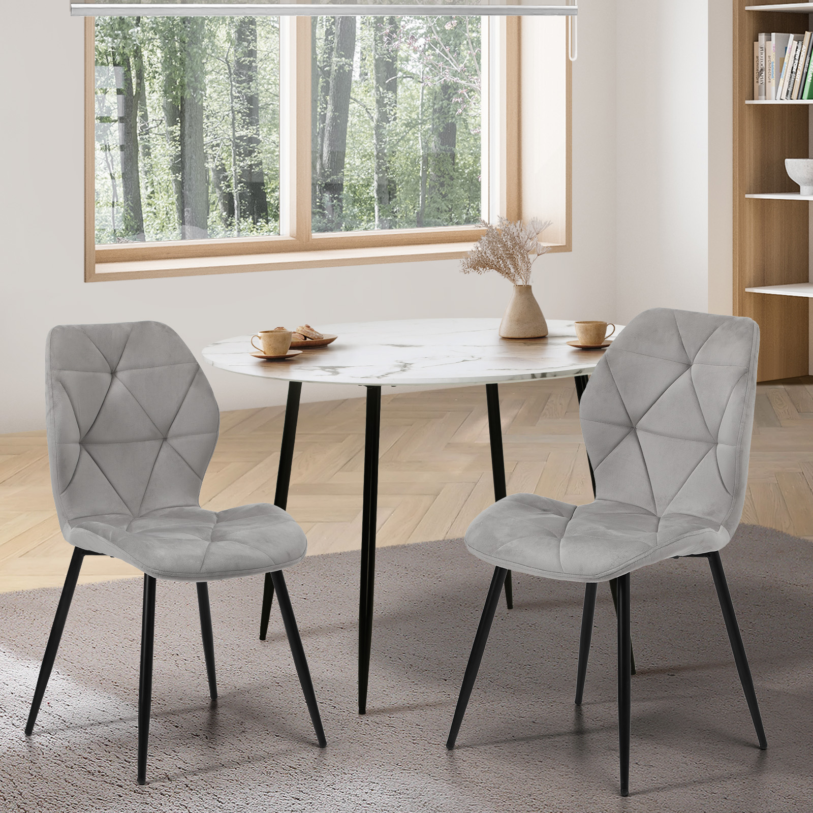 Oikiture Dining Chairs Kitchen Chair Padded Seat High Back Velvet Grey - Picture 8 of 27