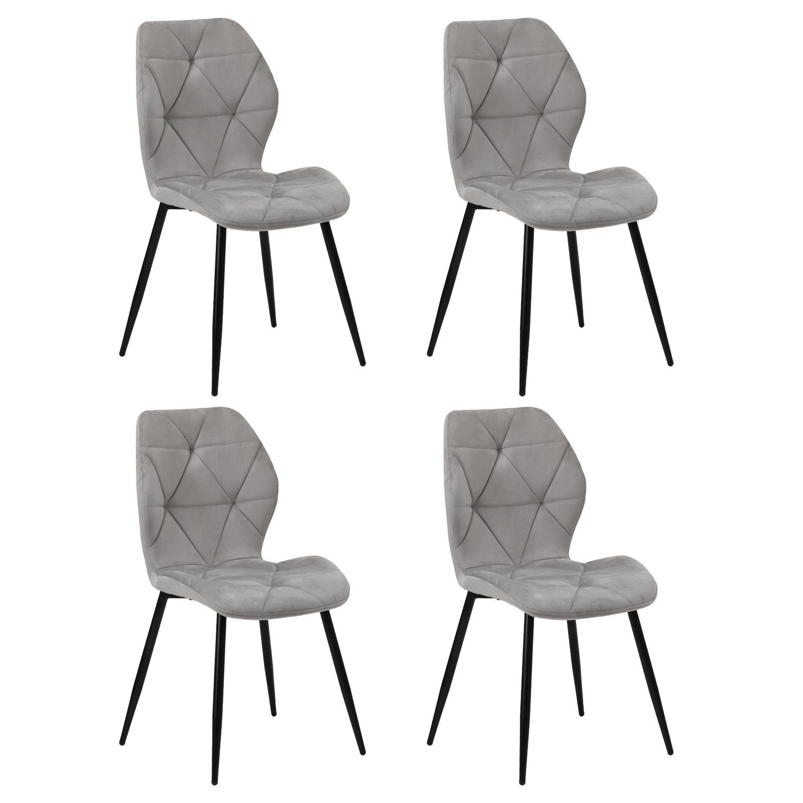 Oikiture Dining Chairs Kitchen Chair Padded Seat High Back Velvet Grey - Picture 10 of 27