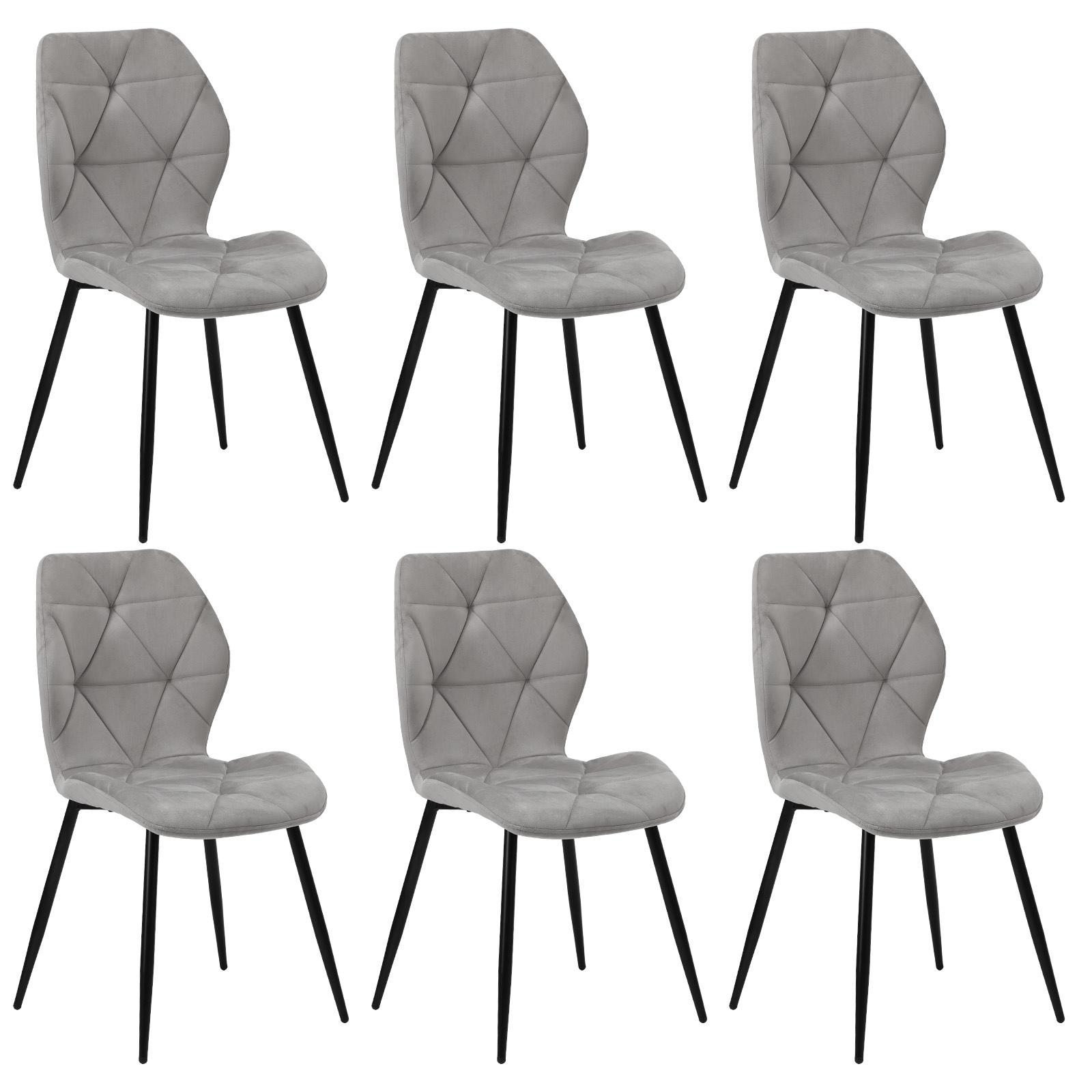 Oikiture Dining Chairs Kitchen Chair Padded Seat High Back Velvet Grey - Picture 21 of 27