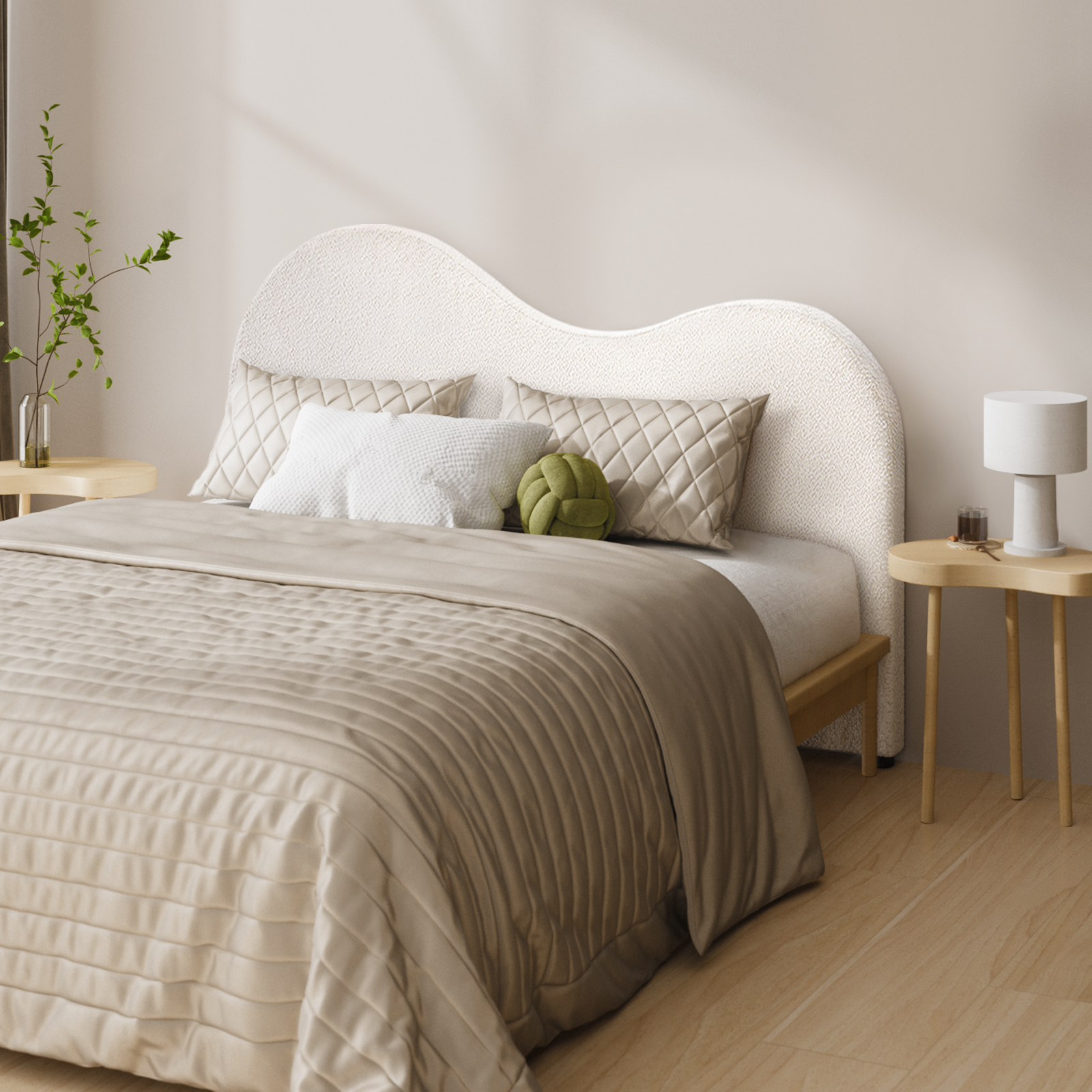 Oikiture Bed Head Queen Double King Single Headboard Bedhead Boucle Fabric White - Picture 9 of 38