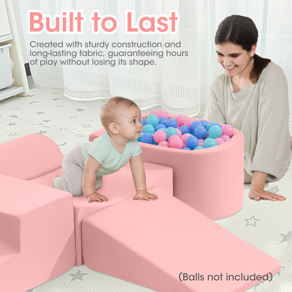 Playpals Kid Climb Crawl Foam Play Set Soft Play Set Toys 5PC Pink/Blue/Grey - Picture 30 of 30