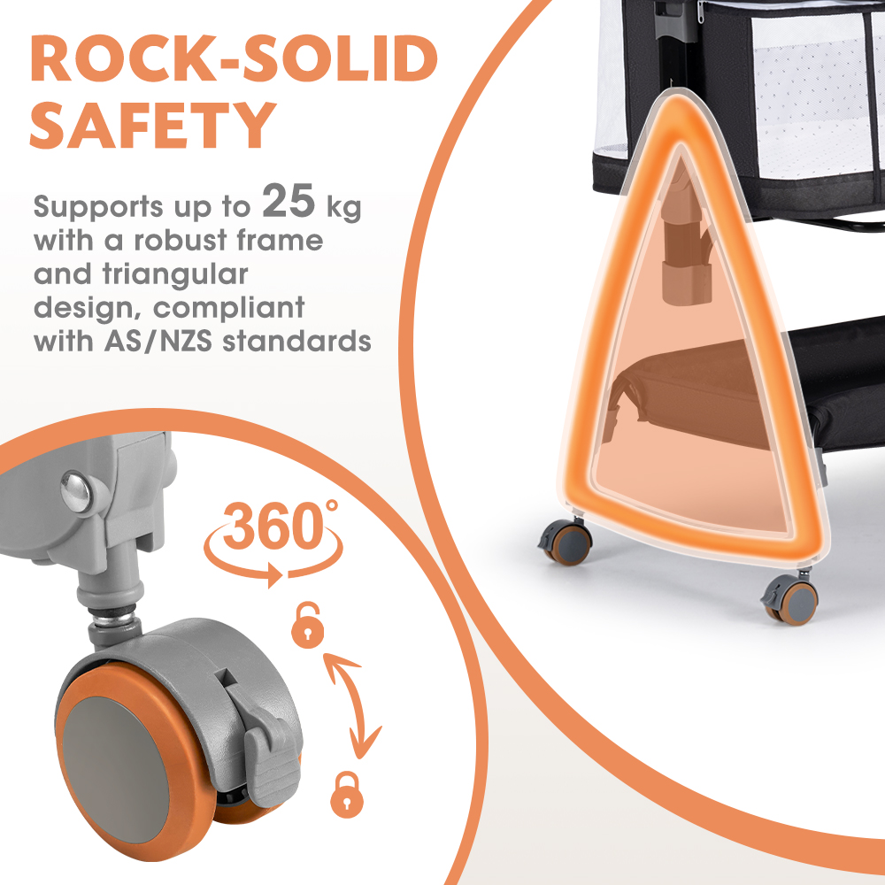 PlayPals 3-in-1 Baby Cot Crib Bed Bassinet Bedside Sleeper Portable Foldable - Picture 15 of 25