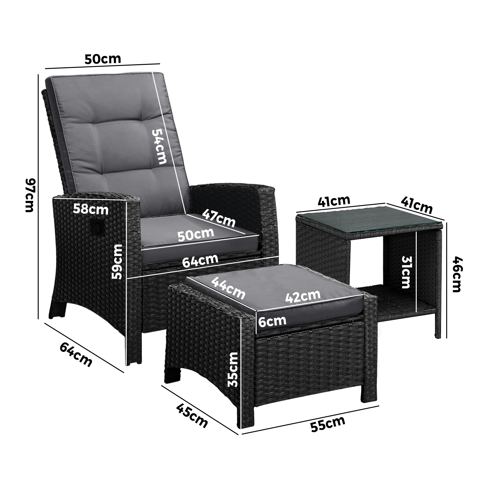 Livsip Recliner Chairs Outdoor Sun Lounge Wicker Sofa Patio Furniture Setting - Picture 12 of 97