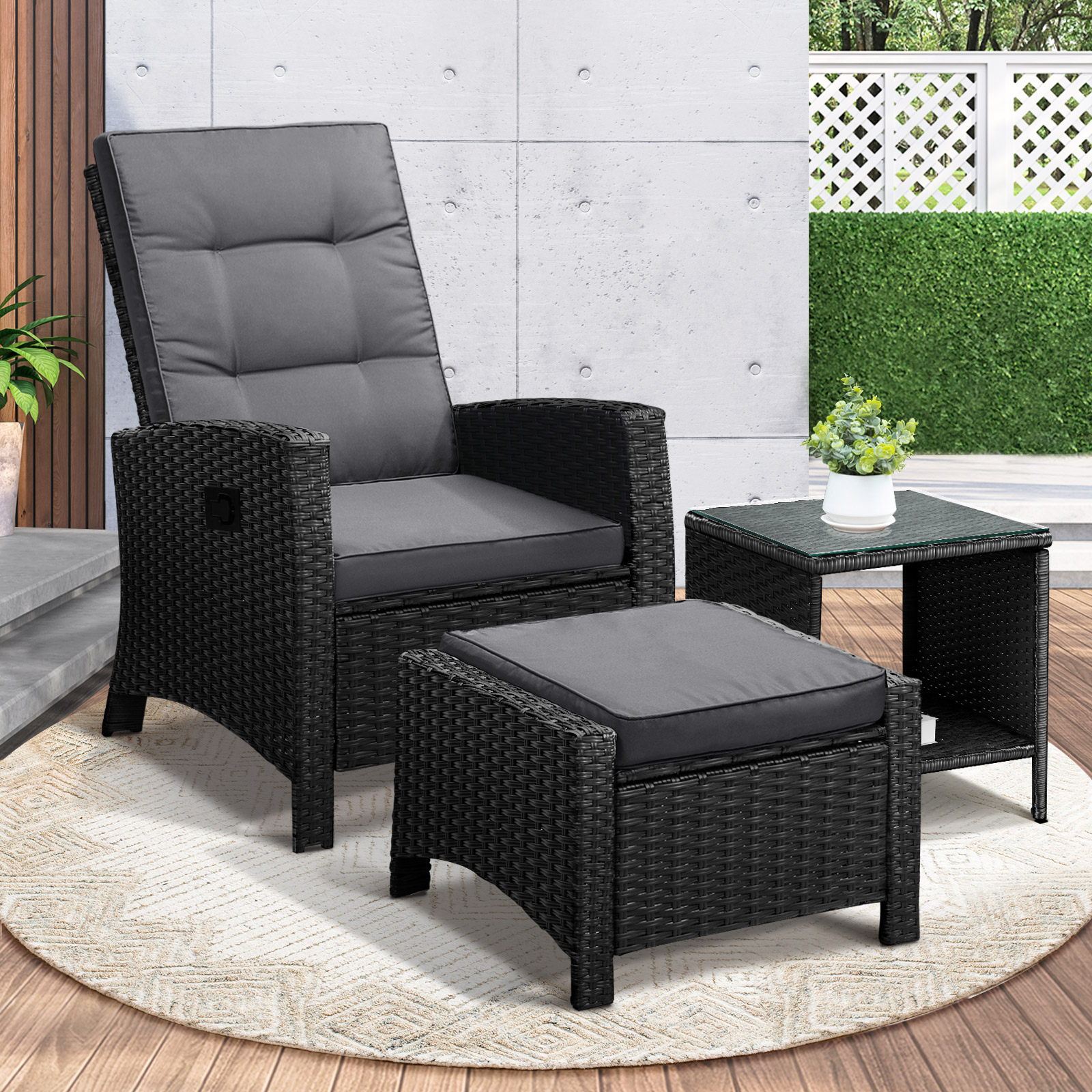 Livsip Recliner Chairs Outdoor Sun Lounge Wicker Sofa Patio Furniture Setting - Picture 13 of 97