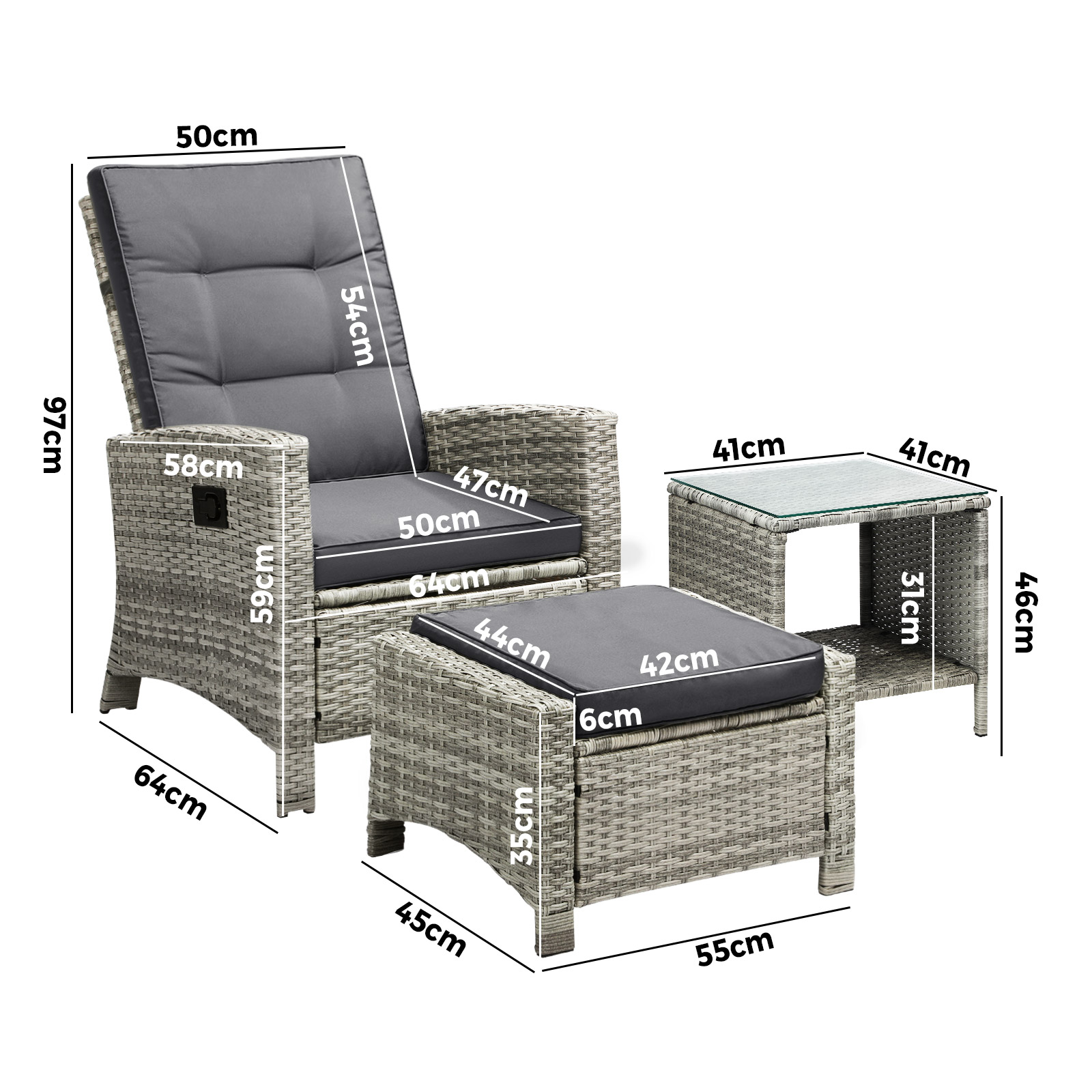 Livsip Recliner Chairs Outdoor Sun Lounge Wicker Sofa Patio Furniture Setting - Picture 20 of 97