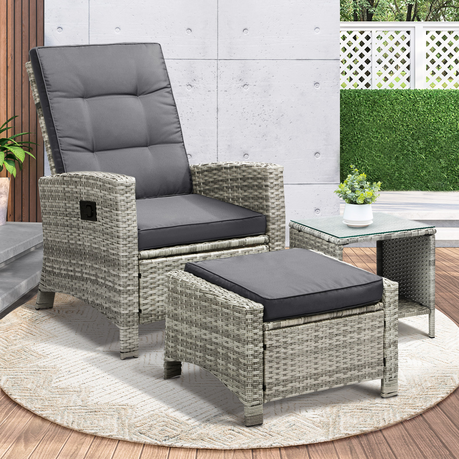 Livsip Recliner Chairs Outdoor Sun Lounge Wicker Sofa Patio Furniture Setting - Picture 21 of 97