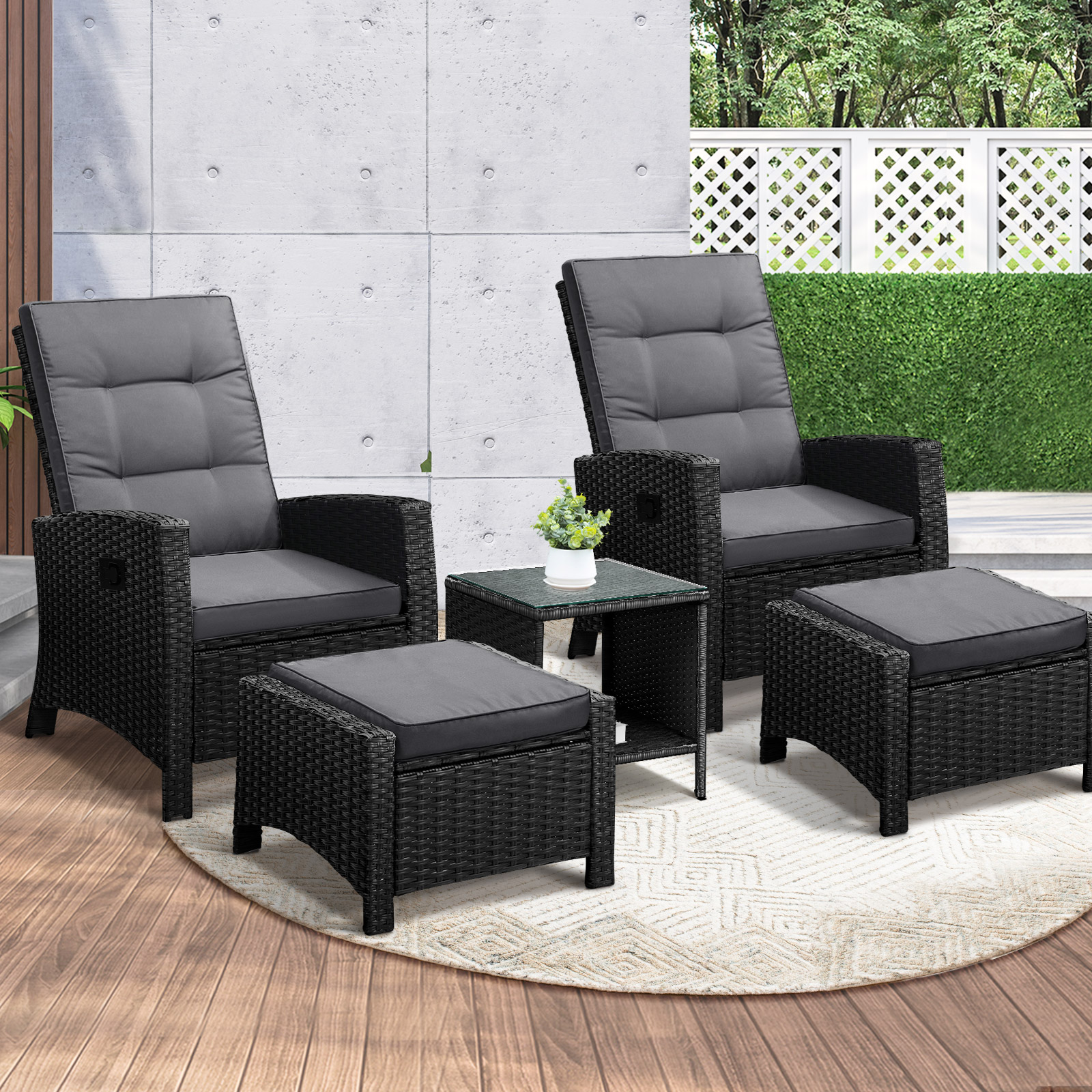 Livsip Recliner Chairs Outdoor Sun Lounge Wicker Sofa Patio Furniture Setting - Picture 29 of 97