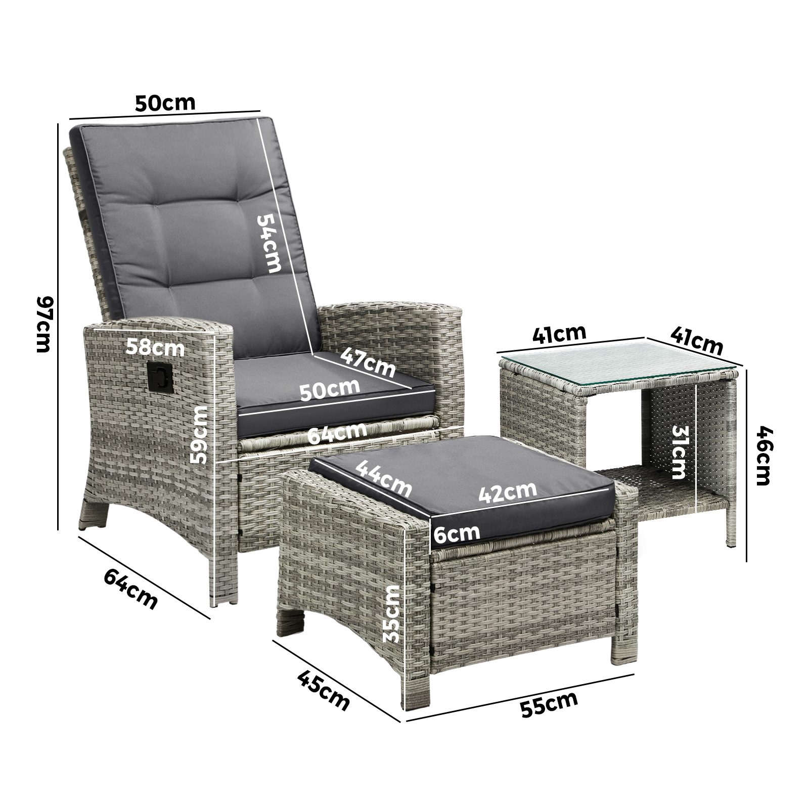 Livsip Recliner Chairs Outdoor Sun Lounge Wicker Sofa Patio Furniture Setting - Picture 36 of 97