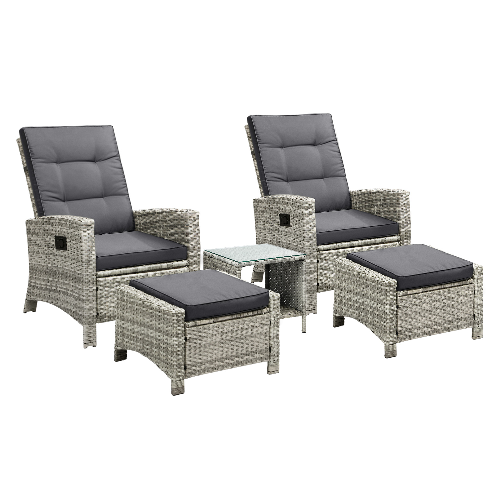 Livsip Recliner Chairs Outdoor Sun Lounge Wicker Sofa Patio Furniture Setting - Picture 35 of 97