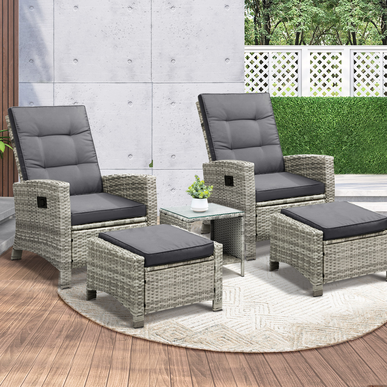 Livsip Recliner Chairs Outdoor Sun Lounge Wicker Sofa Patio Furniture Setting - Picture 37 of 97