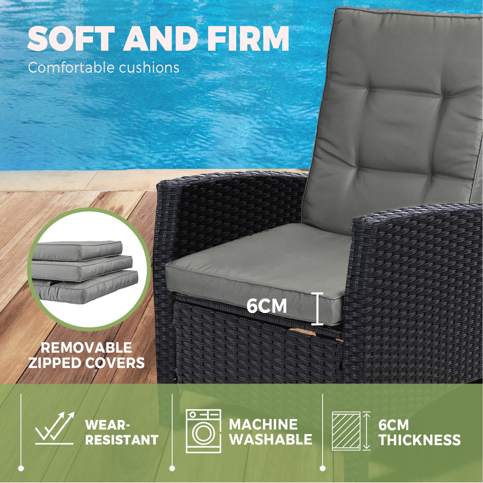 Livsip Recliner Chairs Outdoor Sun Lounge Wicker Sofa Patio Furniture Setting - Picture 42 of 97
