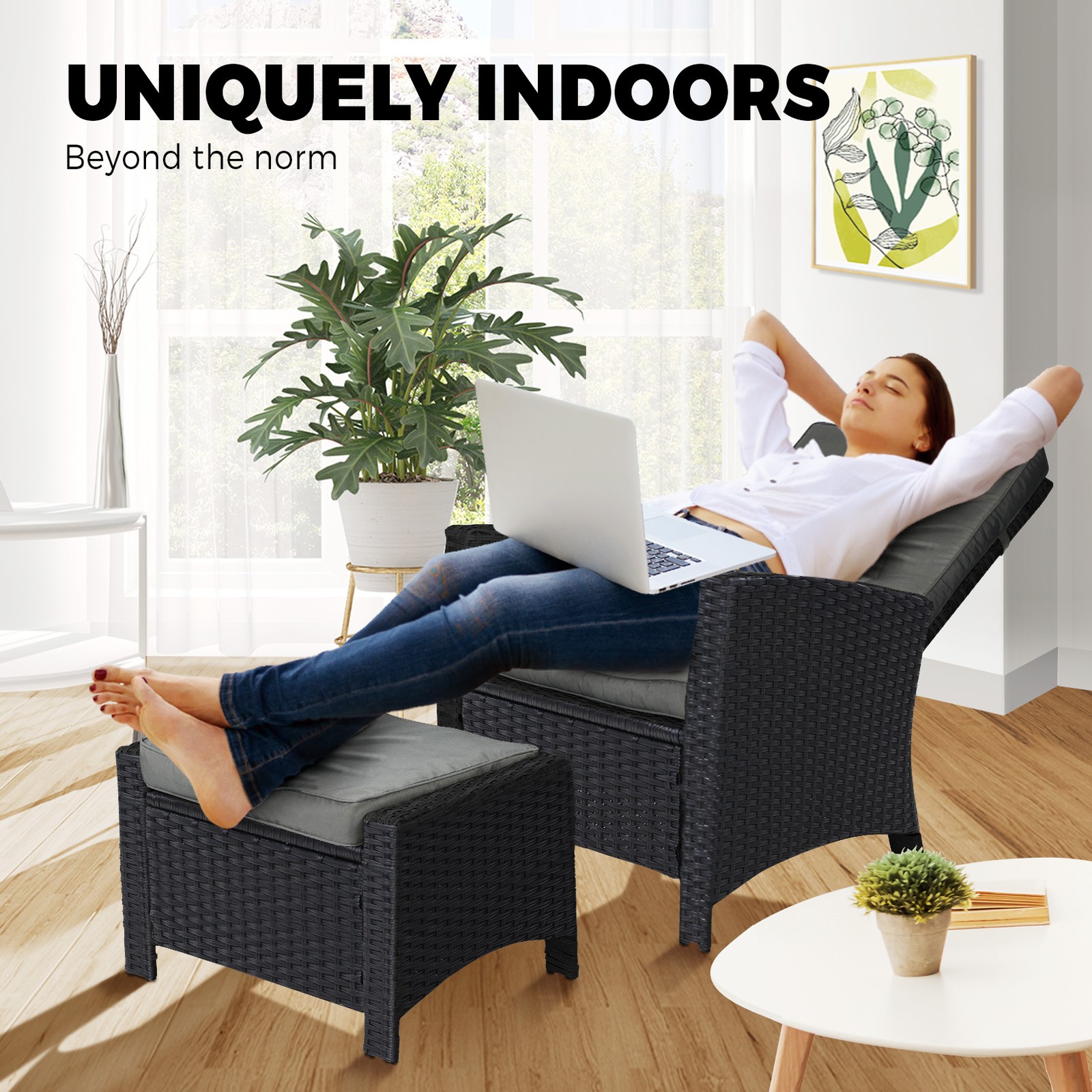 Livsip Recliner Chairs Outdoor Sun Lounge Wicker Sofa Patio Furniture Setting - Picture 43 of 97