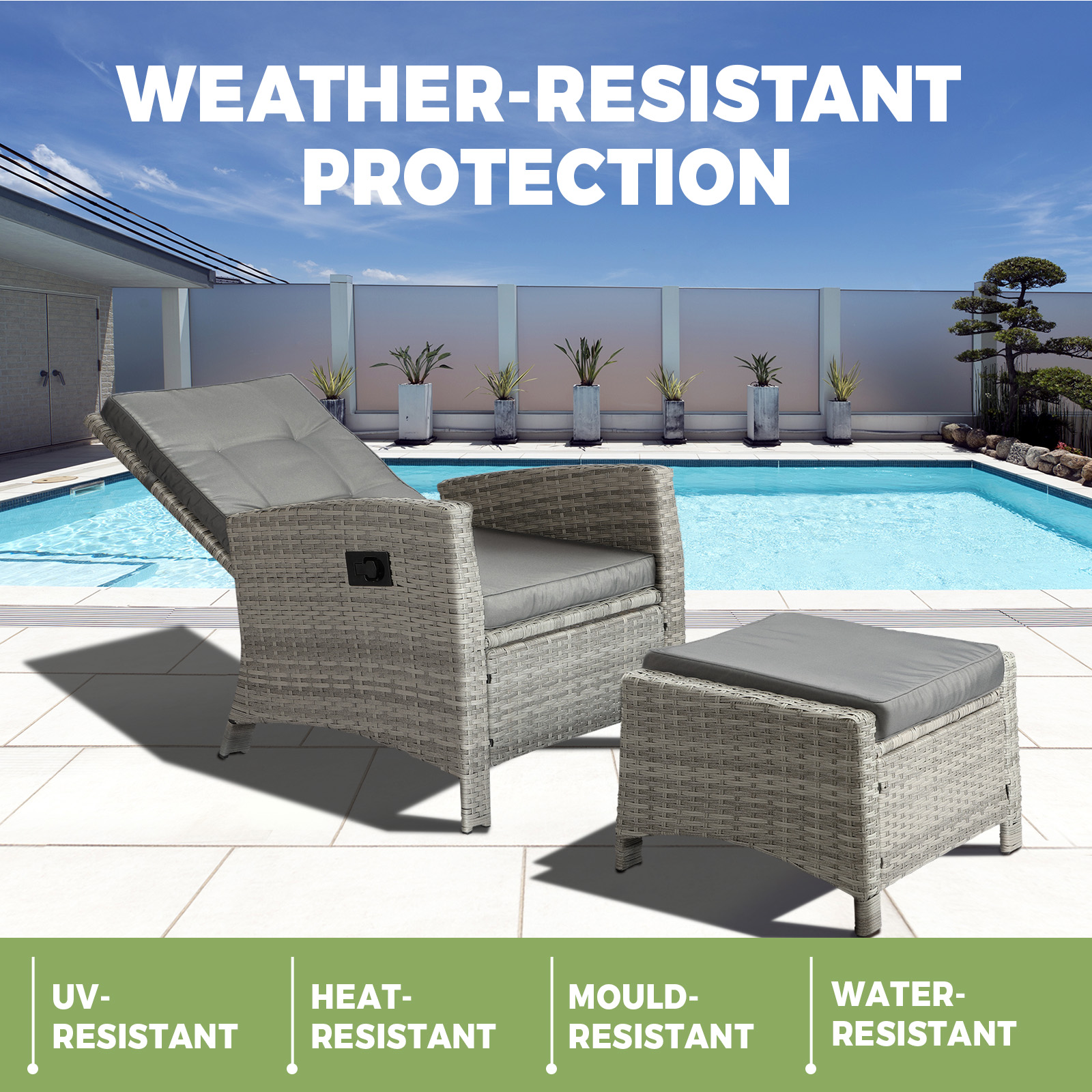 Livsip Recliner Chairs Outdoor Sun Lounge Wicker Sofa Patio Furniture Setting - Picture 49 of 97