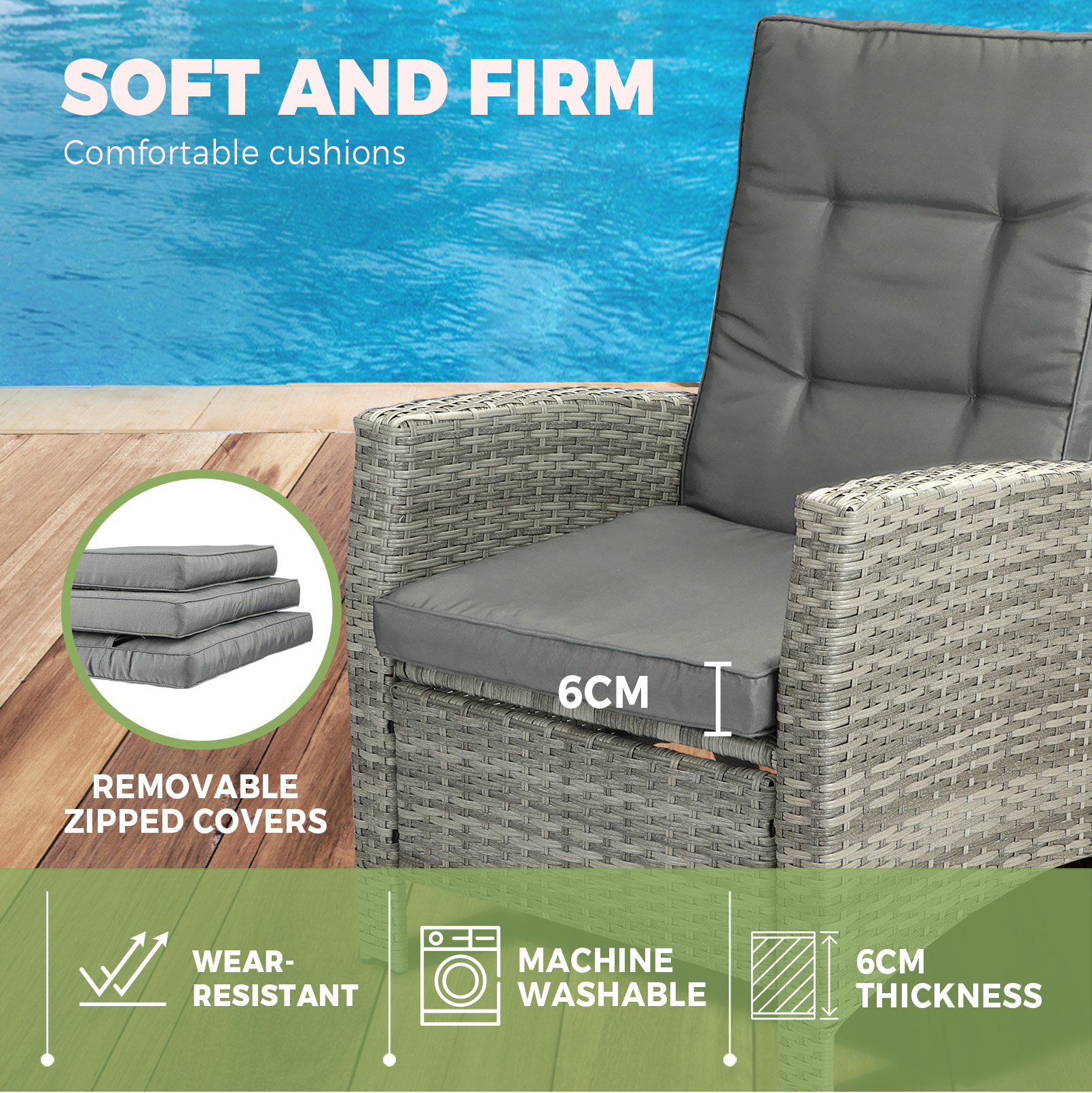 Livsip Recliner Chairs Outdoor Sun Lounge Wicker Sofa Patio Furniture Setting - Picture 51 of 97