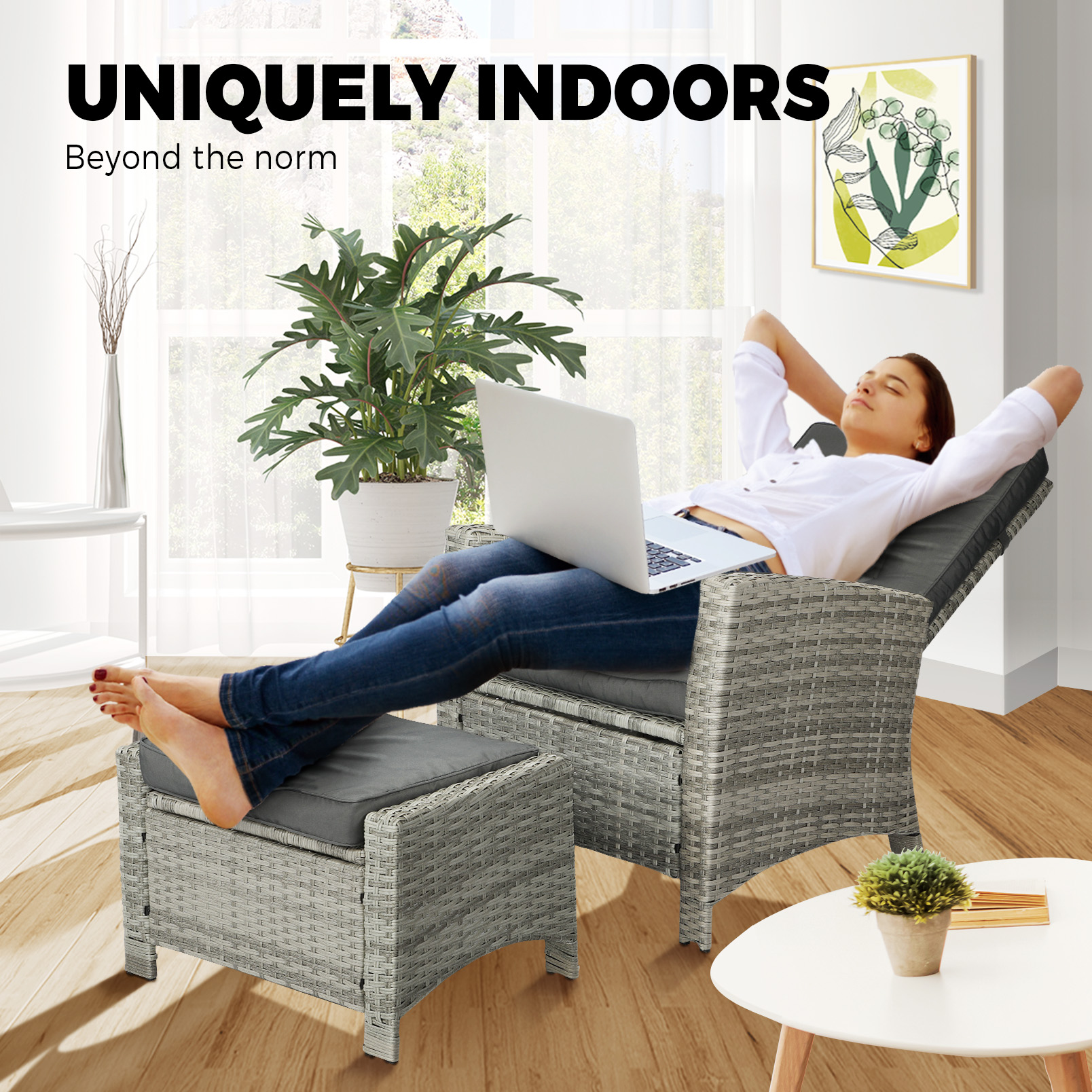 Livsip Recliner Chairs Outdoor Sun Lounge Wicker Sofa Patio Furniture Setting - Picture 52 of 97