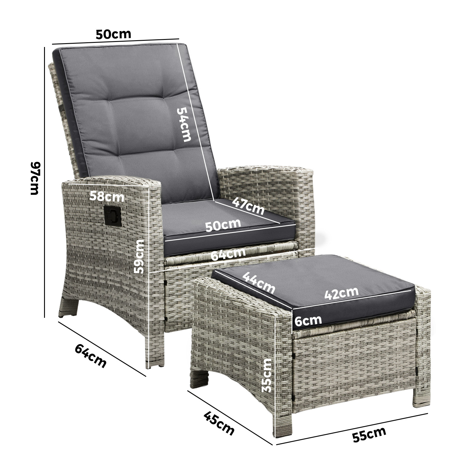 Livsip Recliner Chairs Outdoor Sun Lounge Wicker Sofa Patio Furniture Setting - Picture 56 of 97