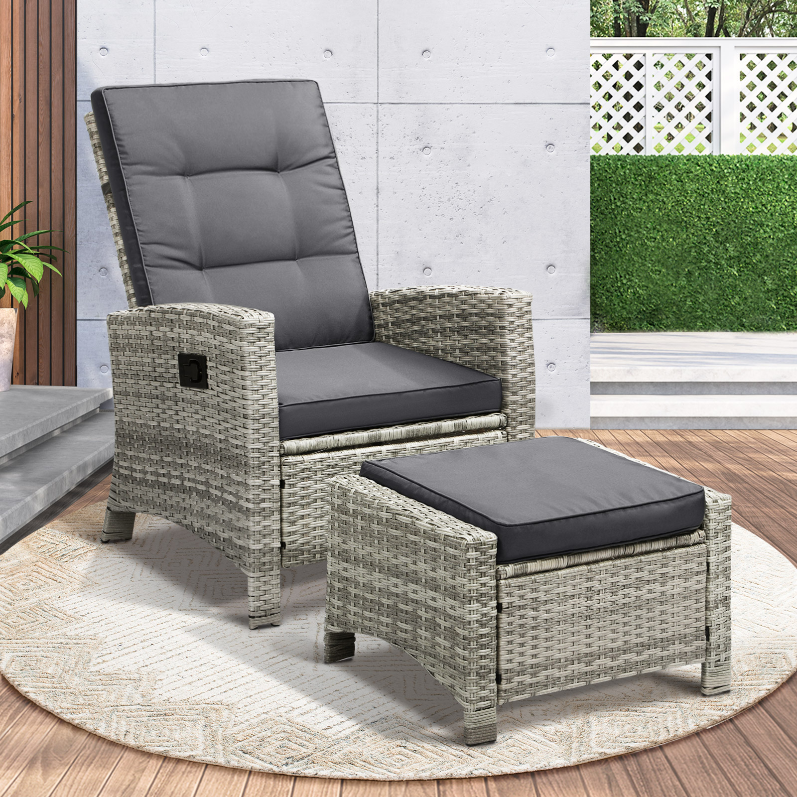 Livsip Recliner Chairs Outdoor Sun Lounge Wicker Sofa Patio Furniture Setting - Picture 57 of 97