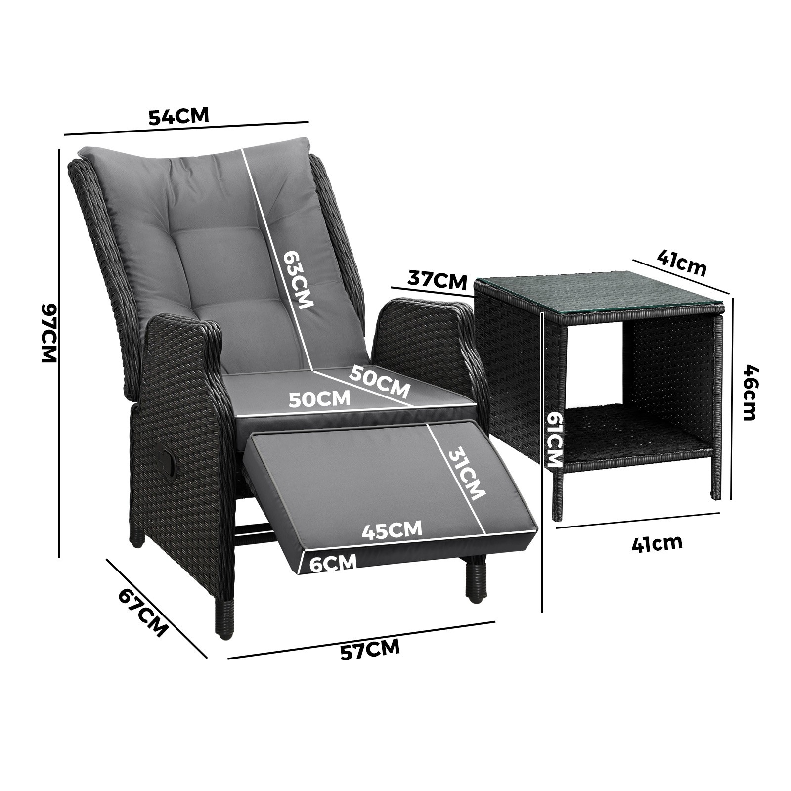 Livsip Recliner Chairs Outdoor Sun Lounge Wicker Sofa Patio Furniture Setting - Picture 92 of 97