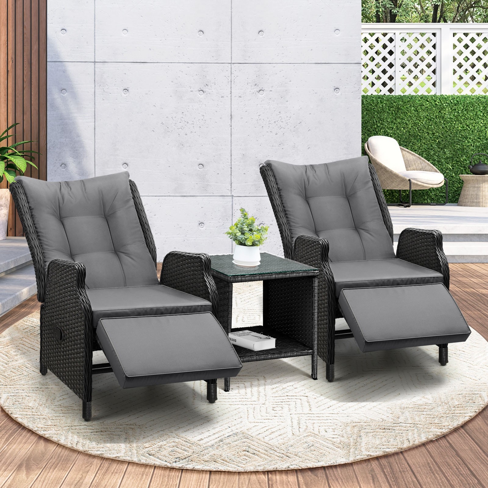 Livsip Recliner Chairs Outdoor Sun Lounge Wicker Sofa Patio Furniture Setting - Picture 85 of 97