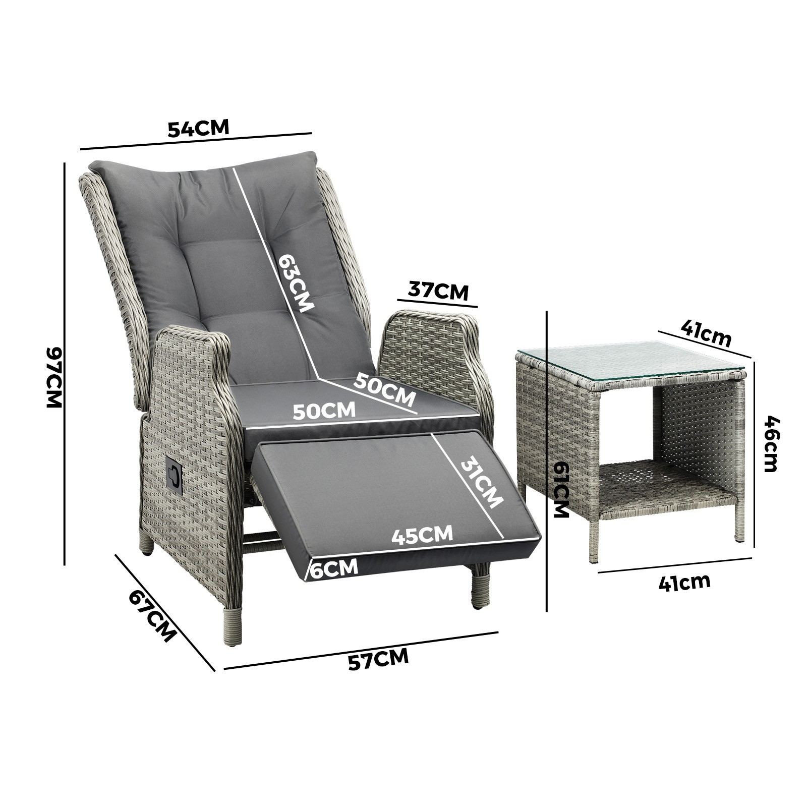Livsip Recliner Chairs Outdoor Sun Lounge Wicker Sofa Patio Furniture Setting - Picture 88 of 97