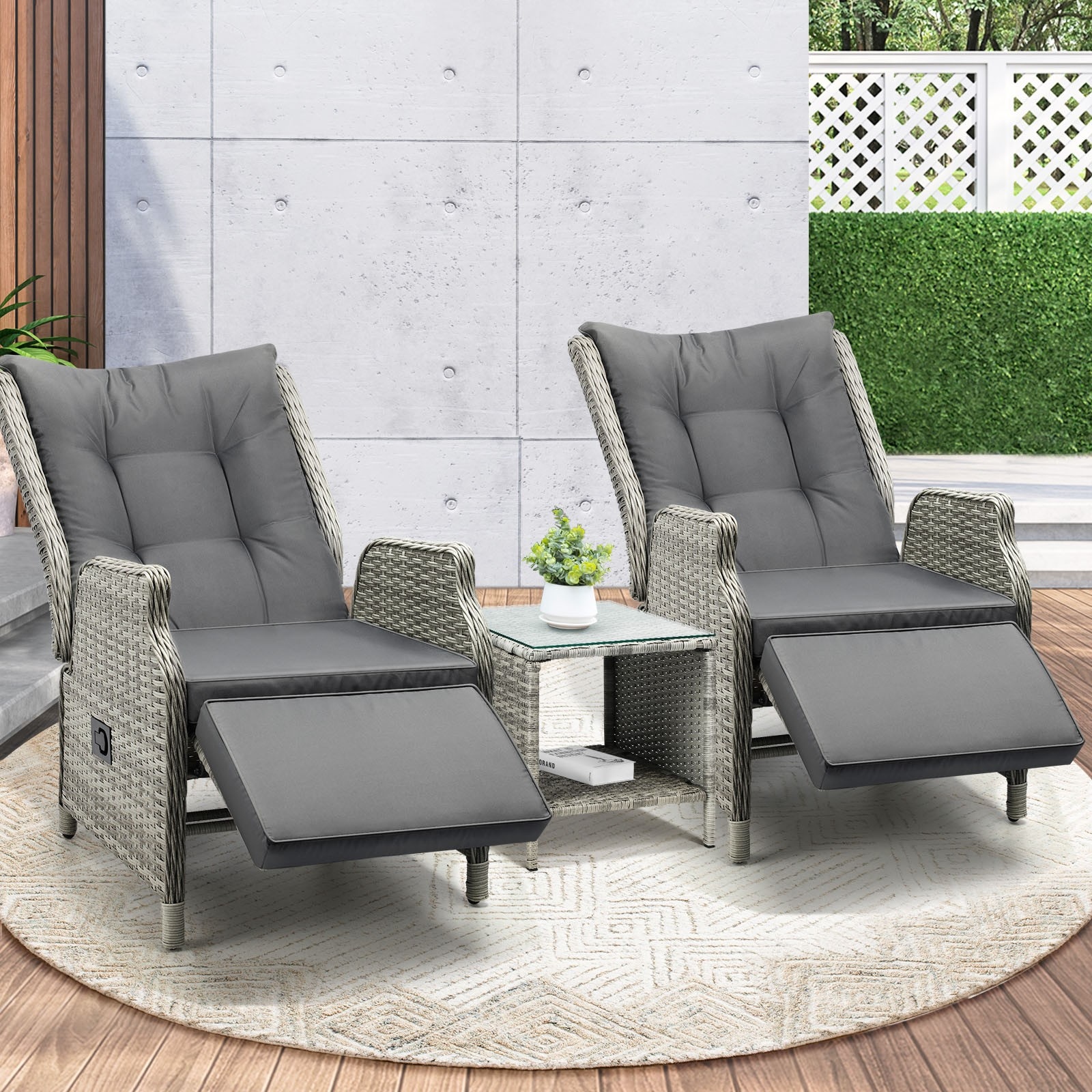 Livsip Recliner Chairs Outdoor Sun Lounge Wicker Sofa Patio Furniture Setting - Picture 89 of 97
