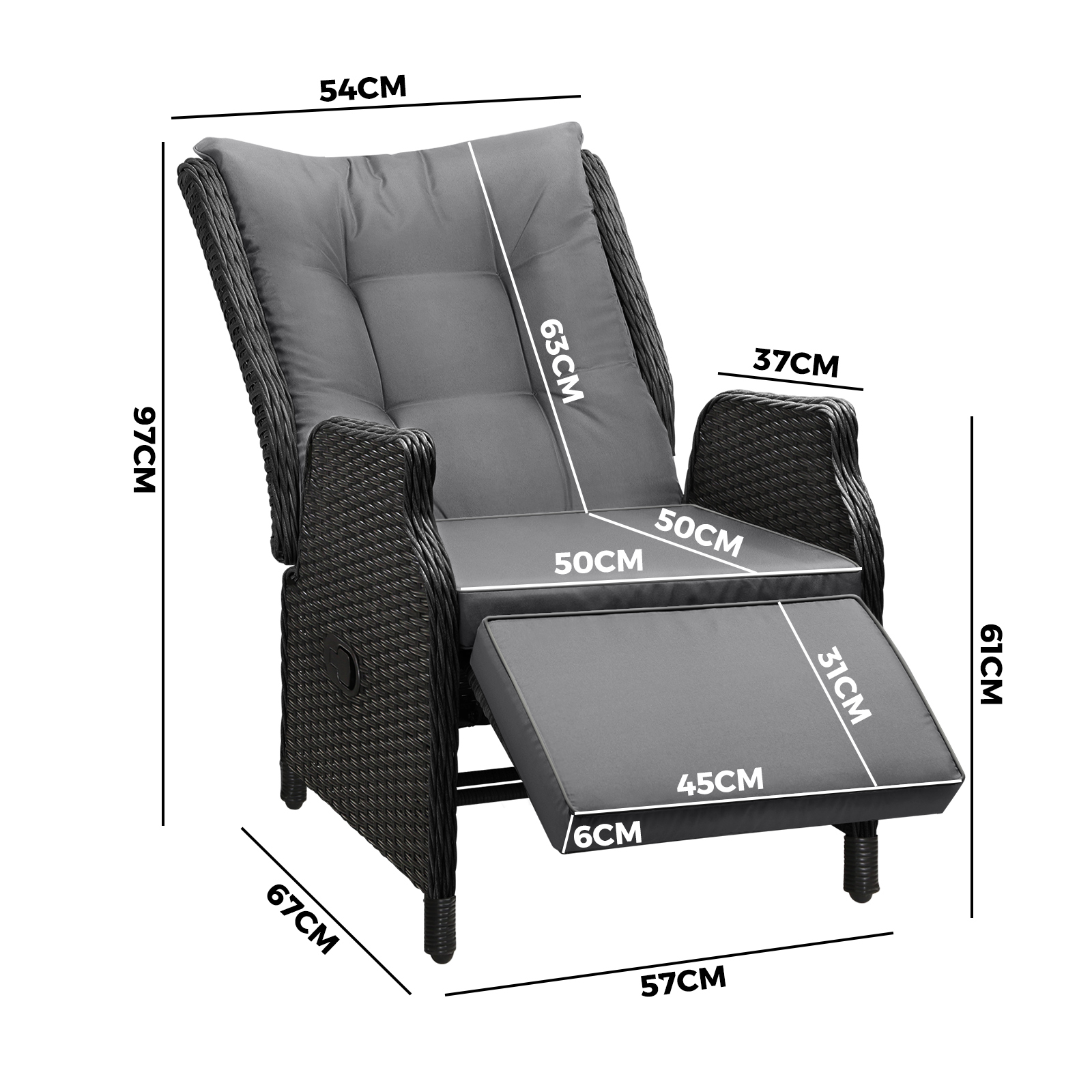 Livsip Recliner Chairs Outdoor Sun Lounge Wicker Sofa Patio Furniture Setting - Picture 64 of 97