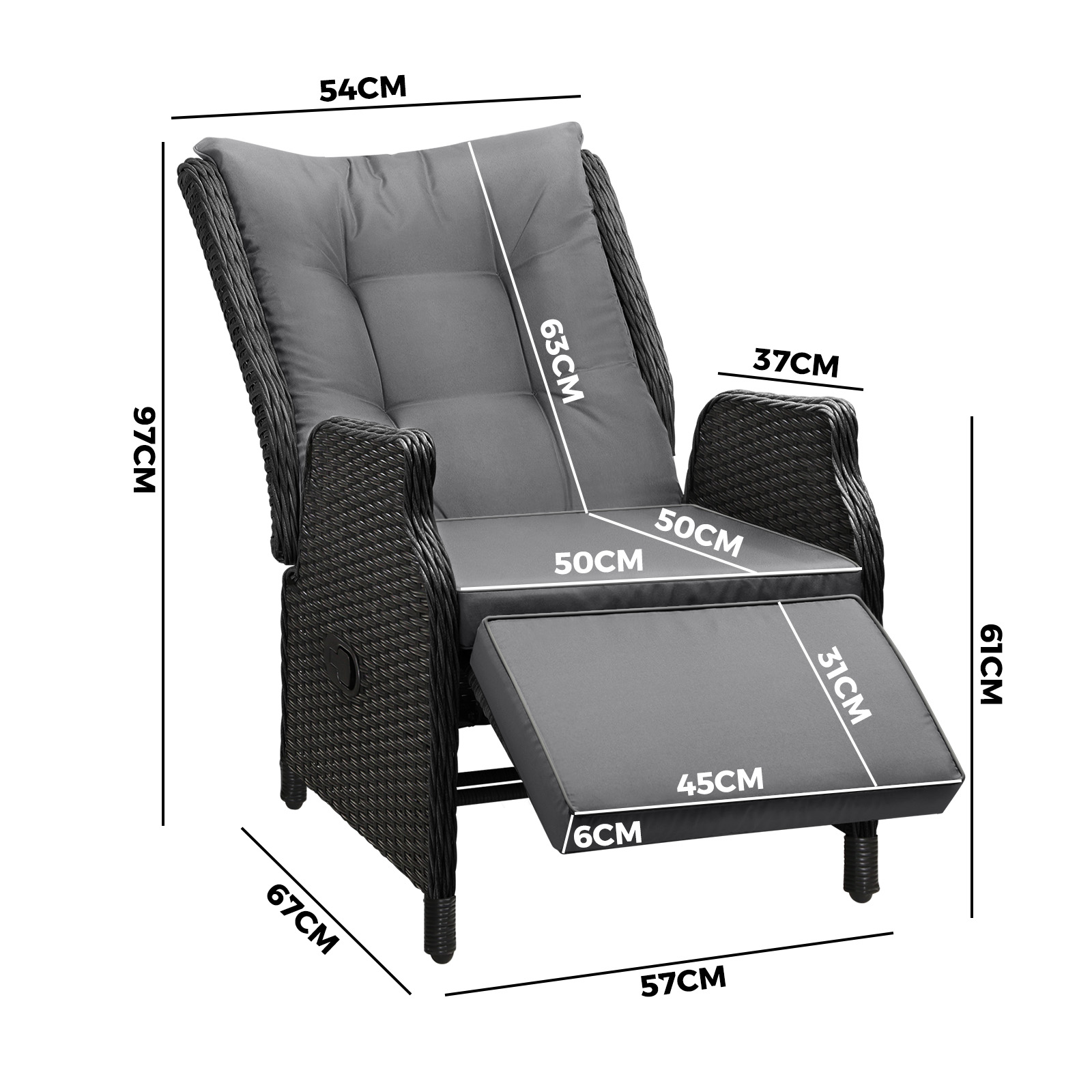Livsip Recliner Chairs Outdoor Sun Lounge Wicker Sofa Patio Furniture Setting - Picture 76 of 97