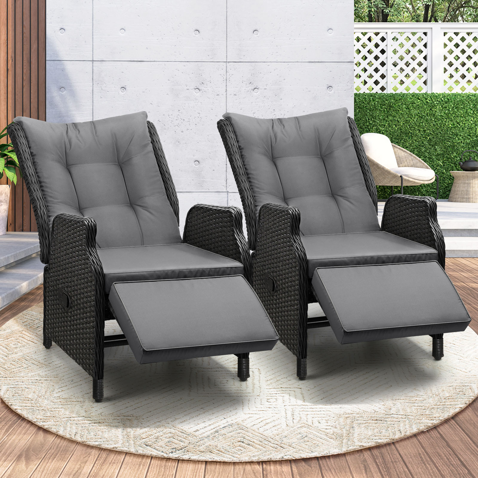 Livsip Recliner Chairs Outdoor Sun Lounge Wicker Sofa Patio Furniture Setting - Picture 77 of 97