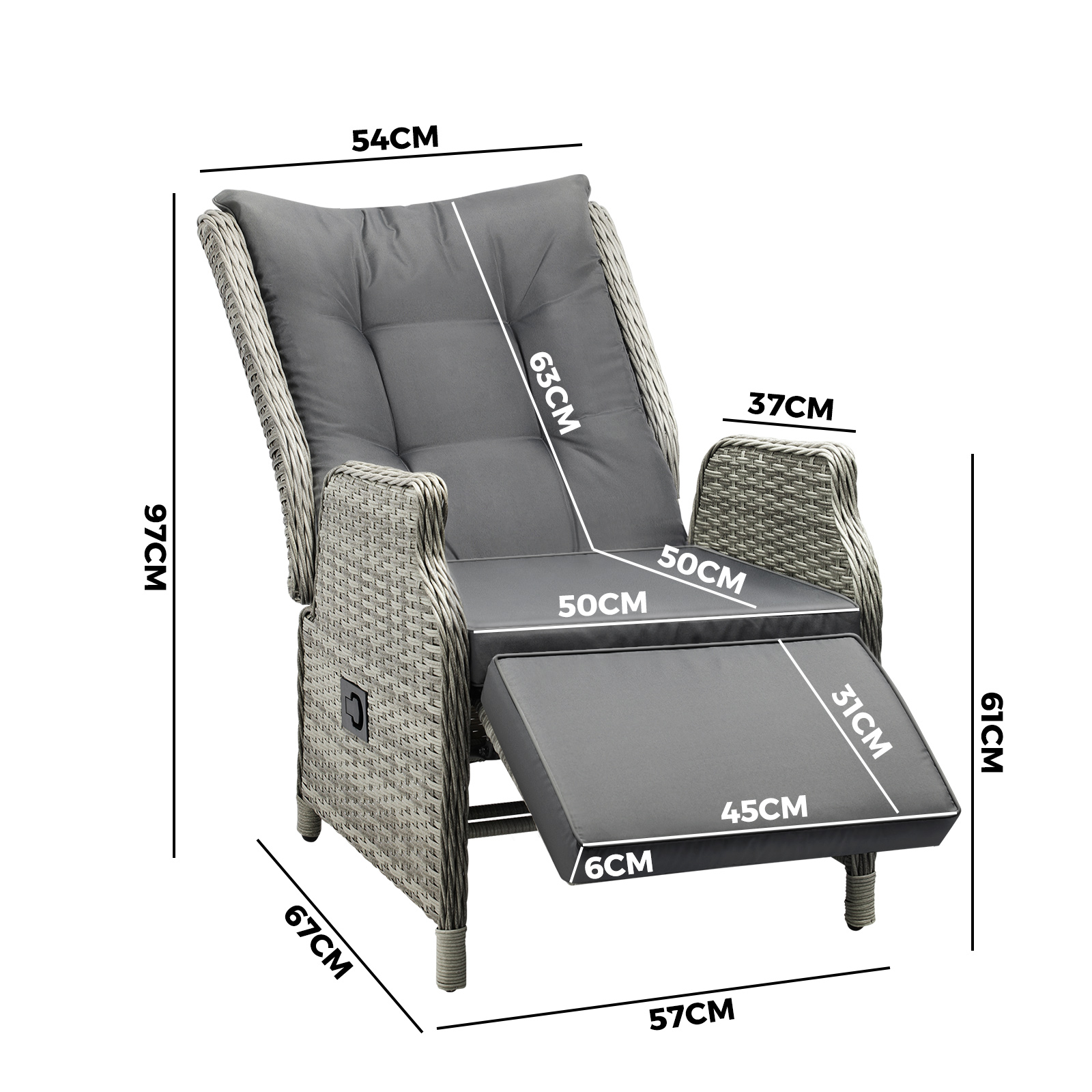 Livsip Recliner Chairs Outdoor Sun Lounge Wicker Sofa Patio Furniture Setting - Picture 72 of 97