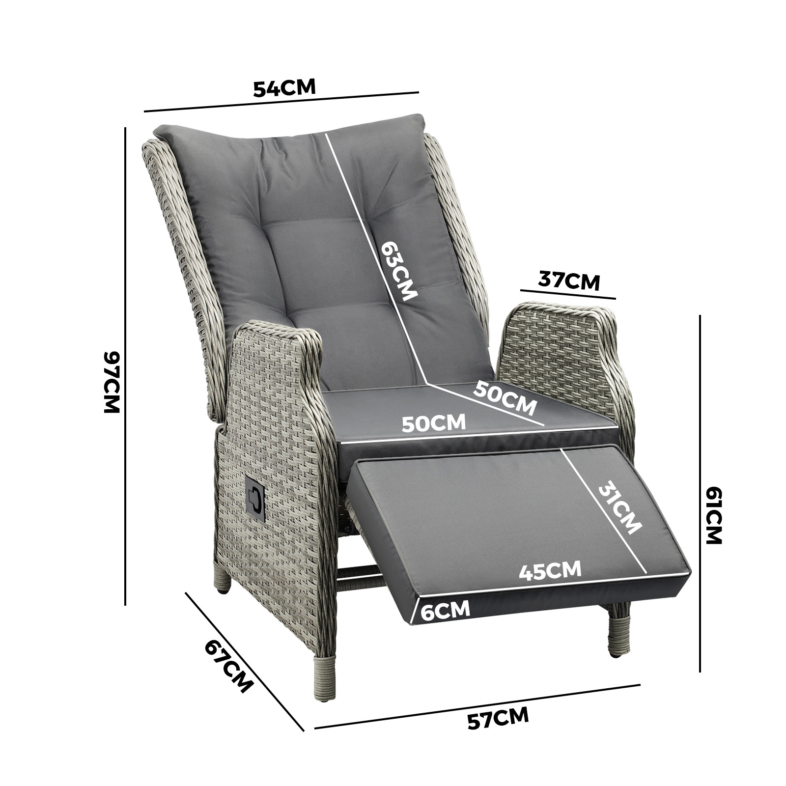 Livsip Recliner Chairs Outdoor Sun Lounge Wicker Sofa Patio Furniture Setting - Picture 80 of 97