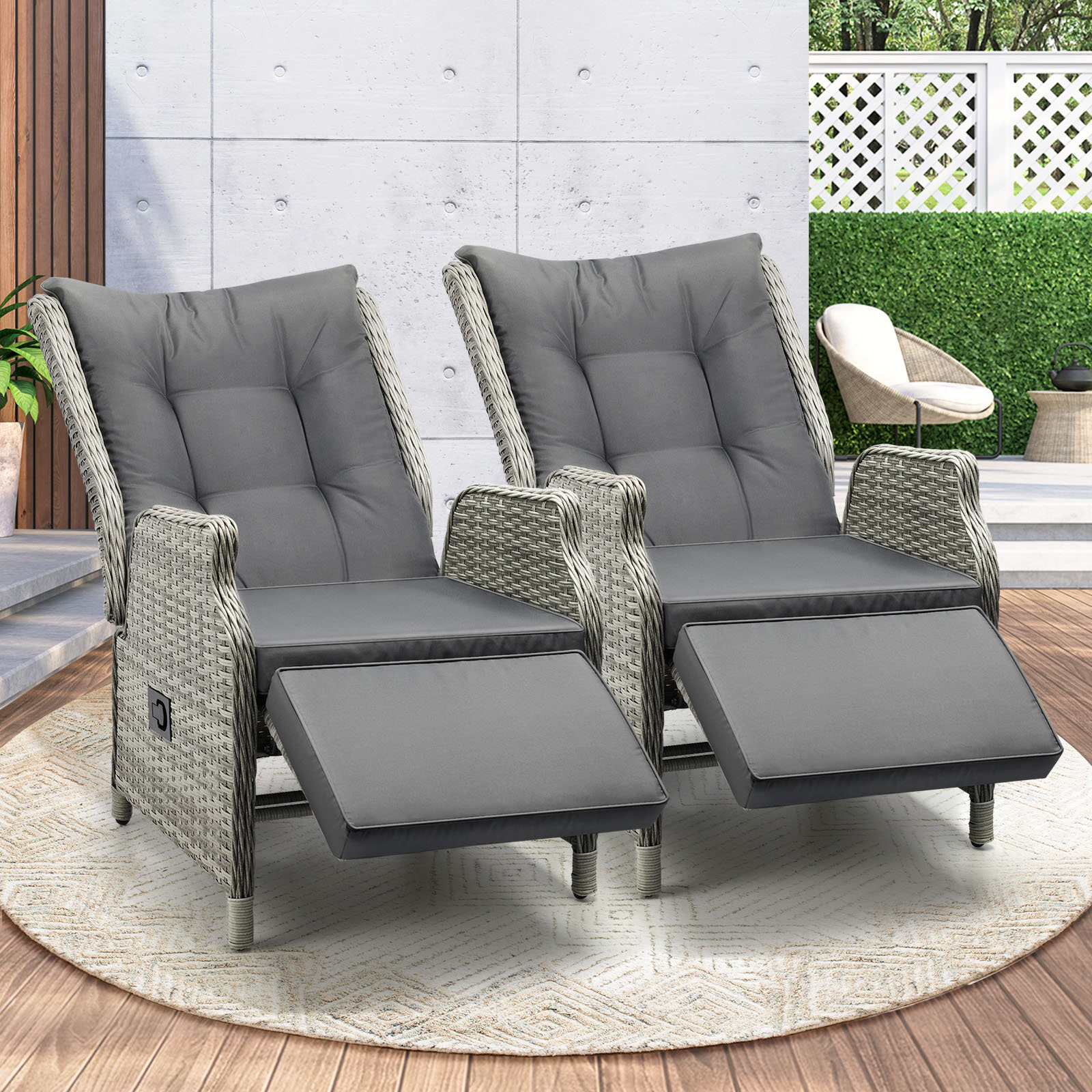 Livsip Recliner Chairs Outdoor Sun Lounge Wicker Sofa Patio Furniture Setting - Picture 81 of 97