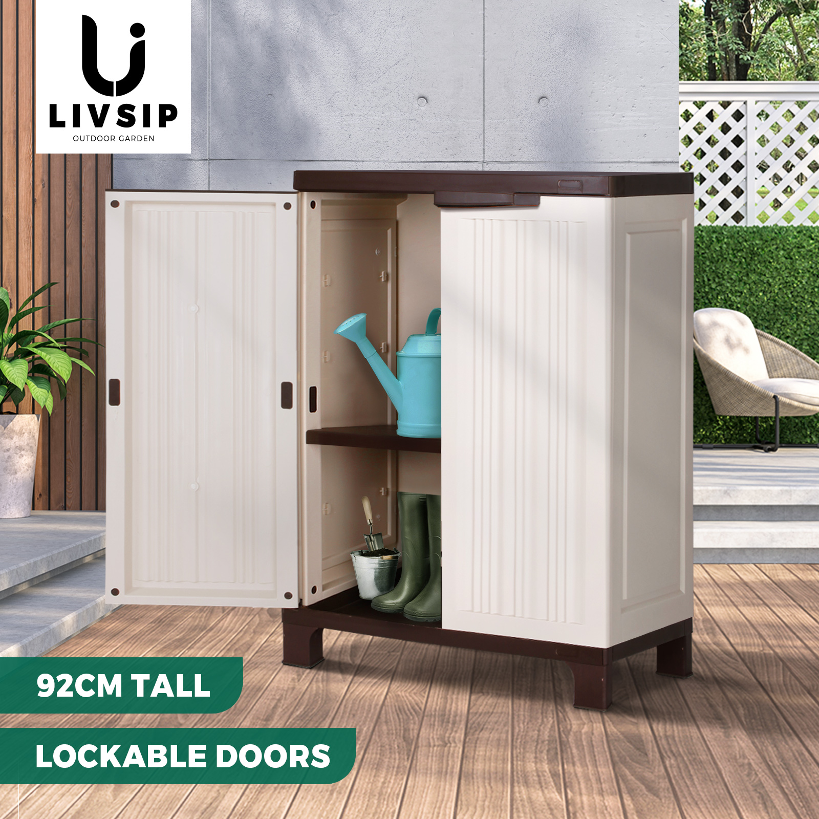Livsip Outdoor Storage Cabinet Box Garage Garden Cupboard Adjustable Lockable - Picture 34 of 55