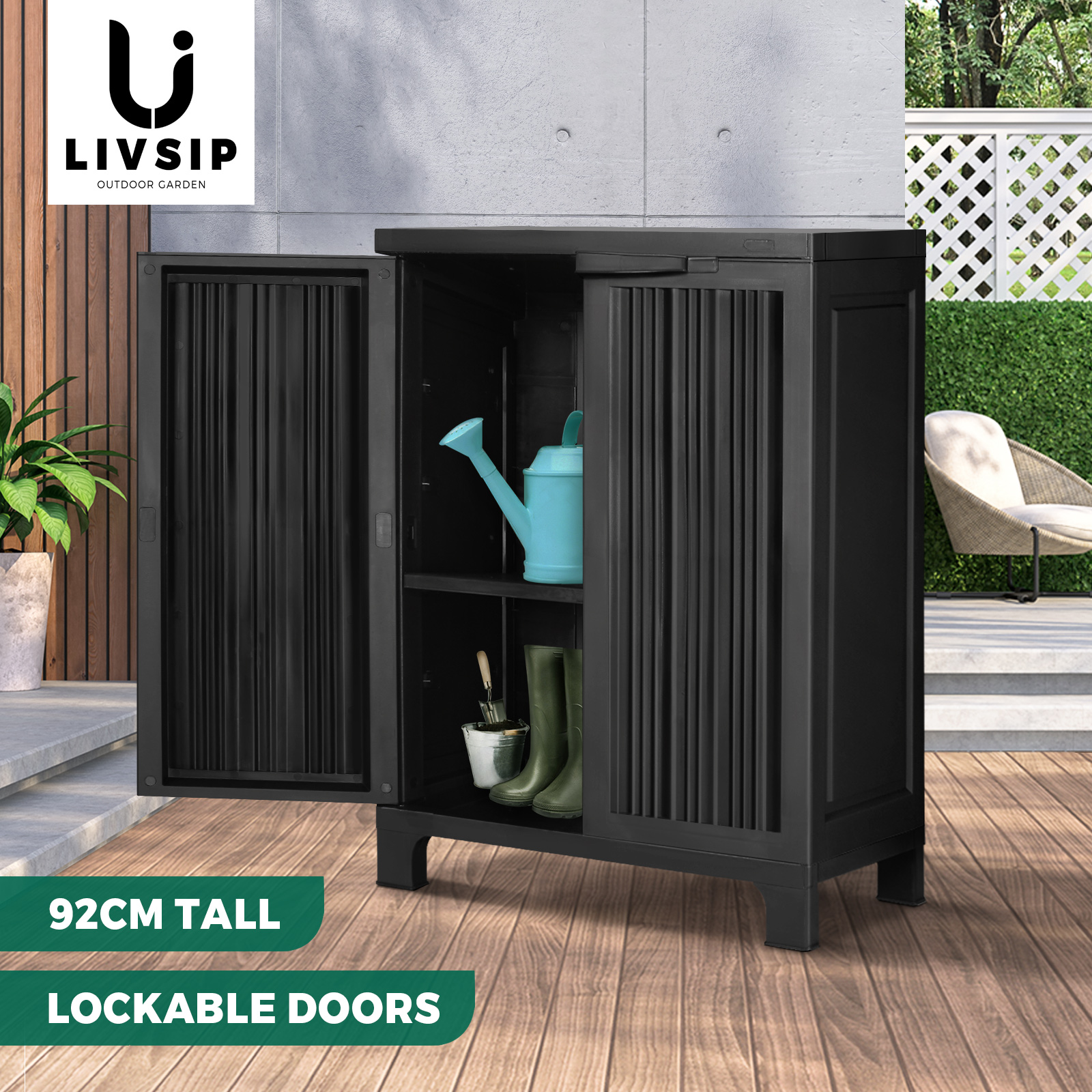 Livsip Outdoor Storage Cabinet Box Garage Garden Cupboard Adjustable Lockable - Picture 40 of 55