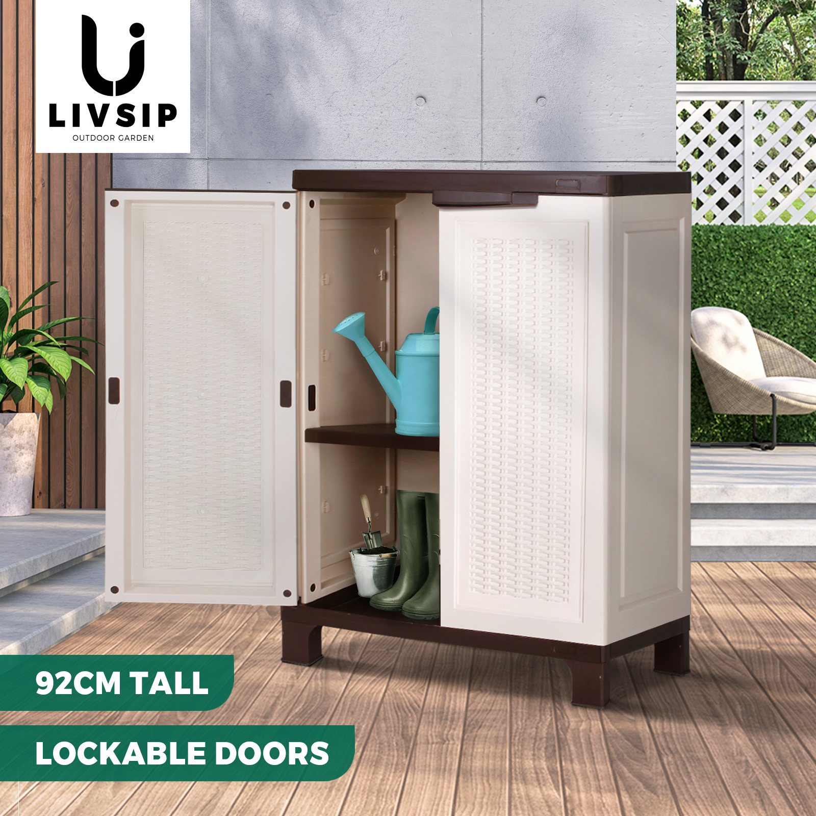 Livsip Outdoor Storage Cabinet Box Garage Garden Cupboard Adjustable Lockable - Picture 48 of 55