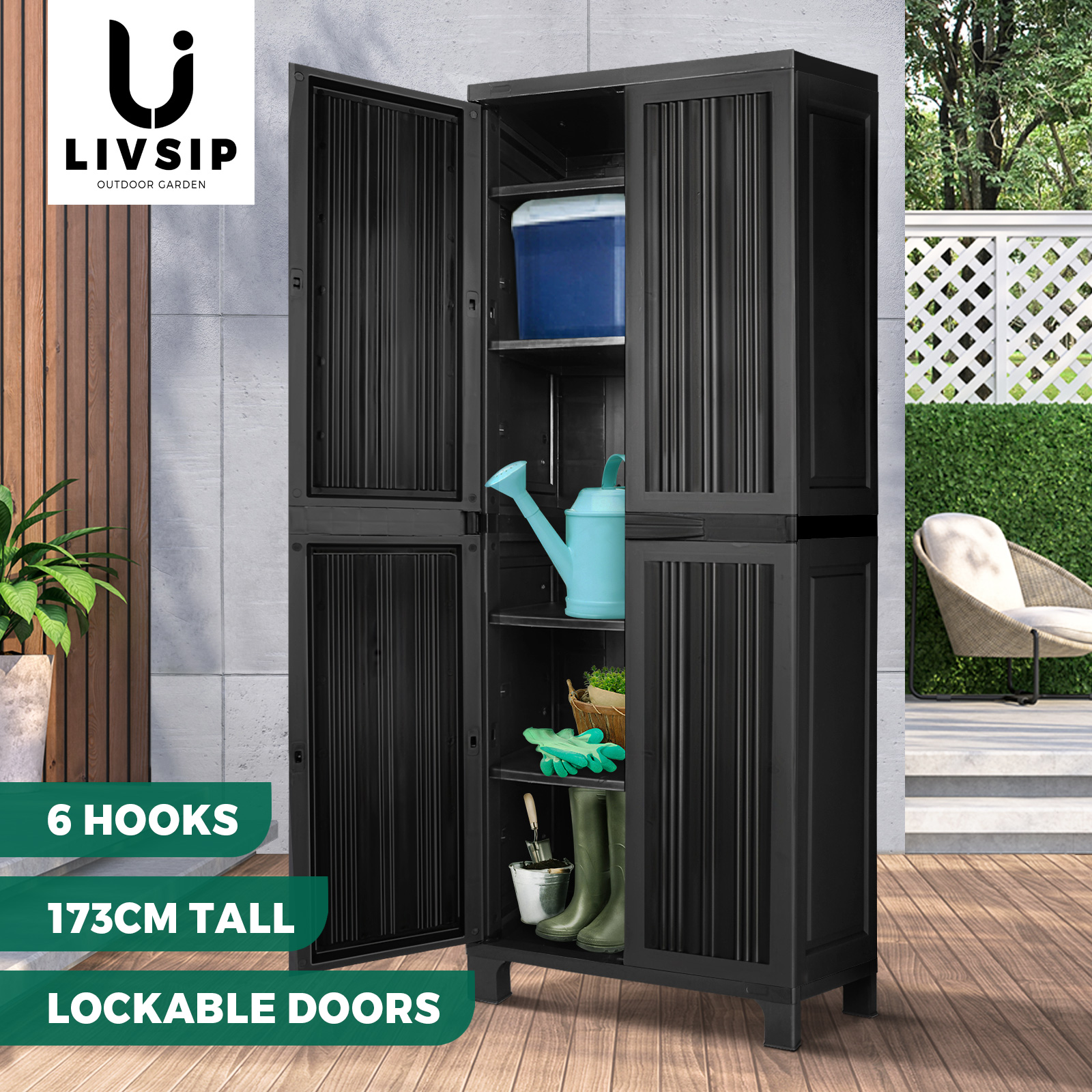 Livsip Outdoor Storage Cabinet Box Garage Garden Cupboard Adjustable Lockable - Picture 18 of 55