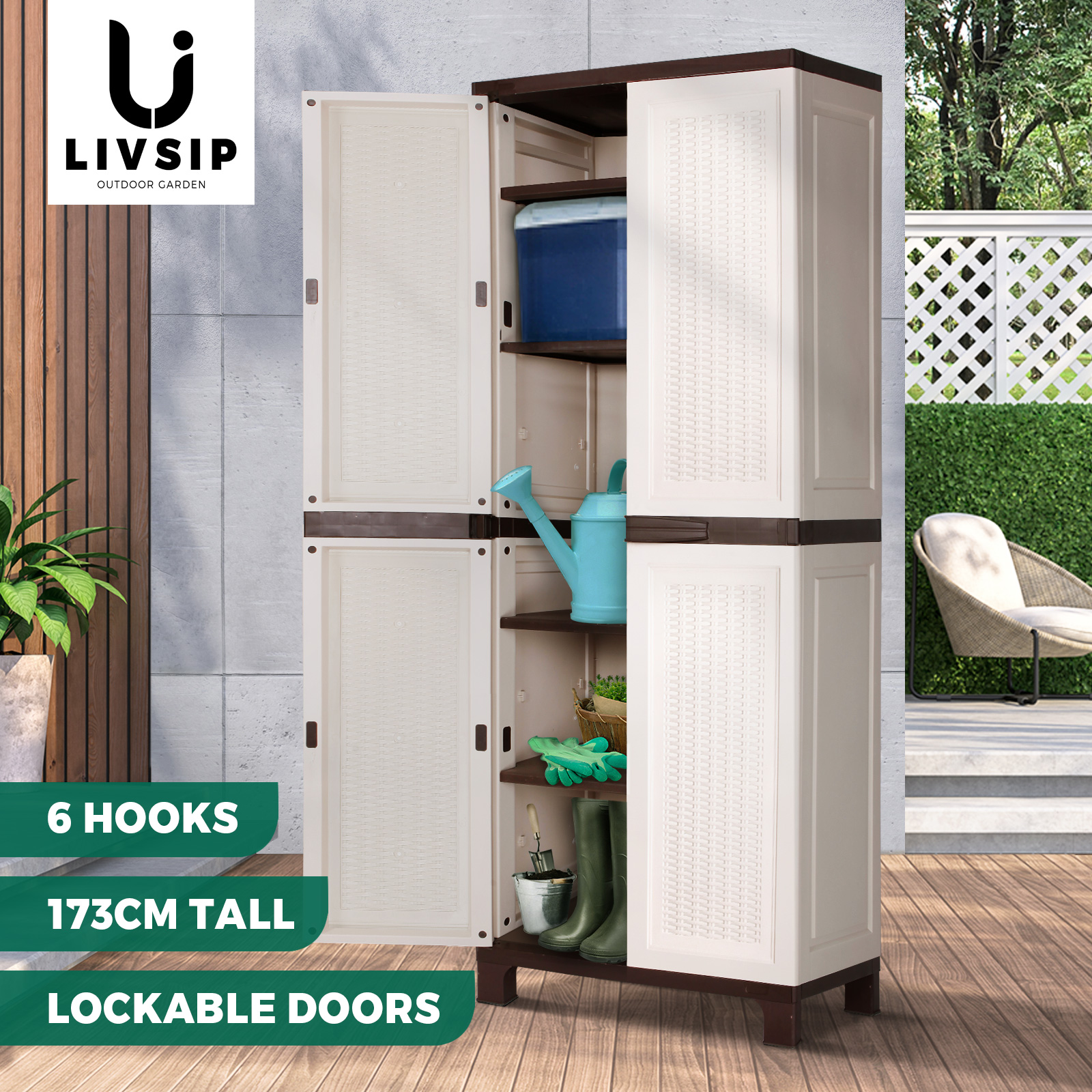 Livsip Outdoor Storage Cabinet Box Garage Garden Cupboard Adjustable Lockable - Picture 26 of 55