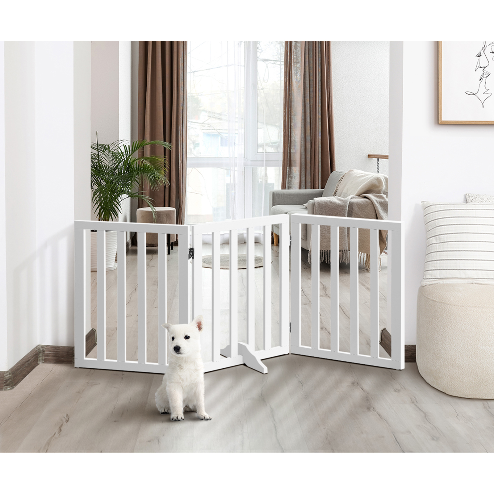 Alopet Wooden Pet Gate Dog Fence Safety Stair Barrier Security Door 3/4/6 Panels - Picture 12 of 37