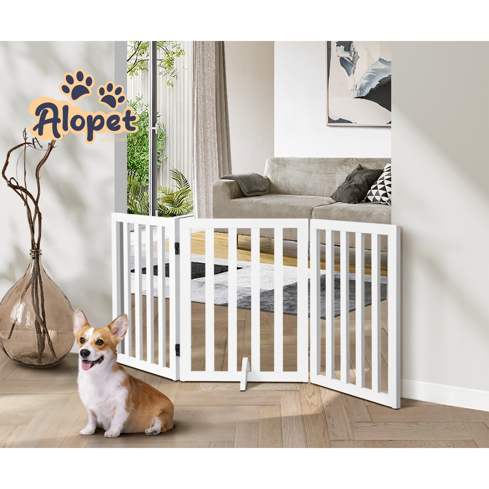 Alopet Wooden Pet Gate Dog Fence Safety Stair Barrier Security Door 3/4/6 Panels - Picture 15 of 37