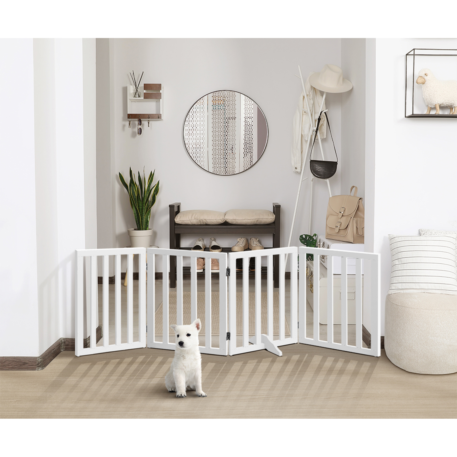 Alopet Wooden Pet Gate Dog Fence Safety Stair Barrier Security Door 3/4/6 Panels - Picture 21 of 37
