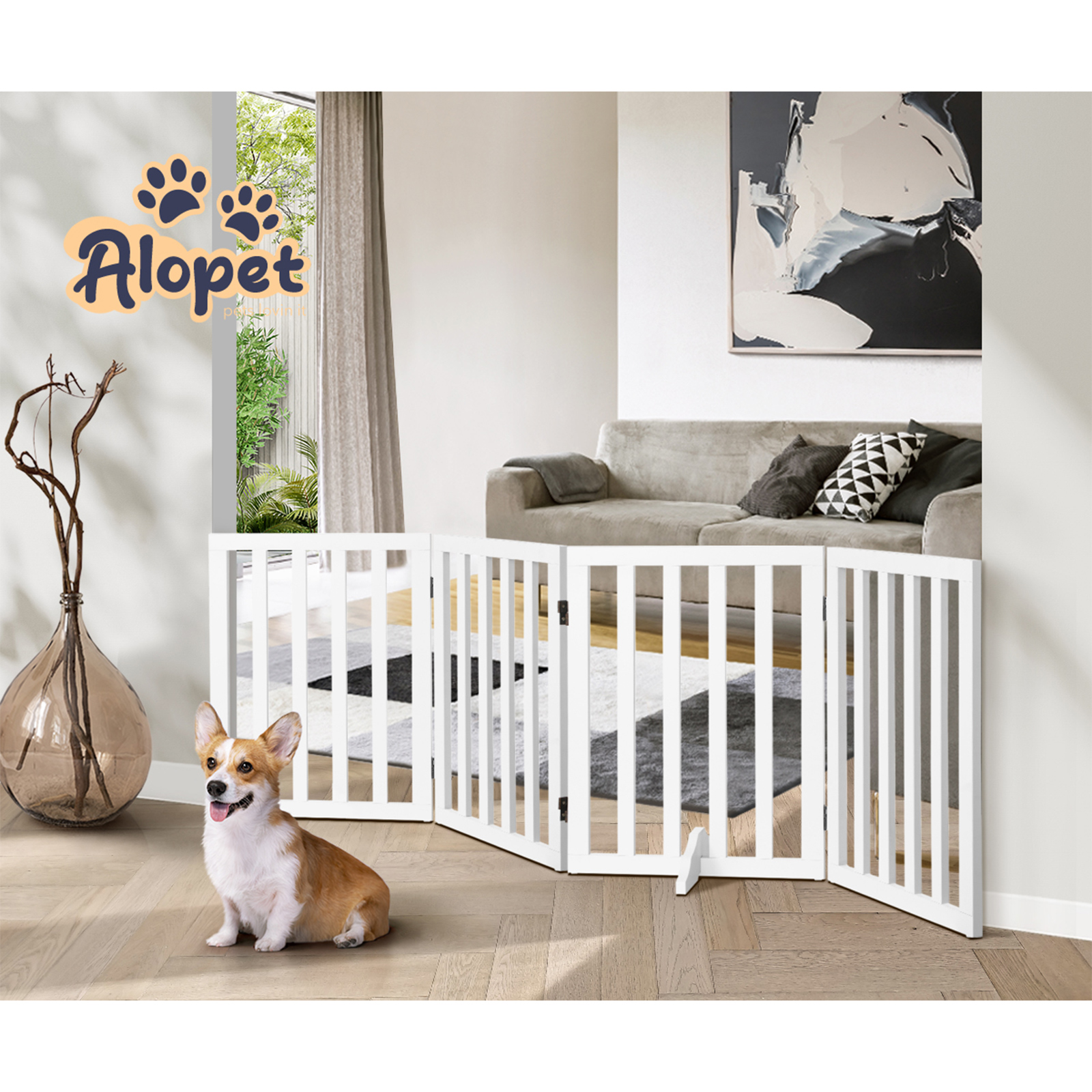 Alopet Wooden Pet Gate Dog Fence Safety Stair Barrier Security Door 3/4/6 Panels - Picture 24 of 37