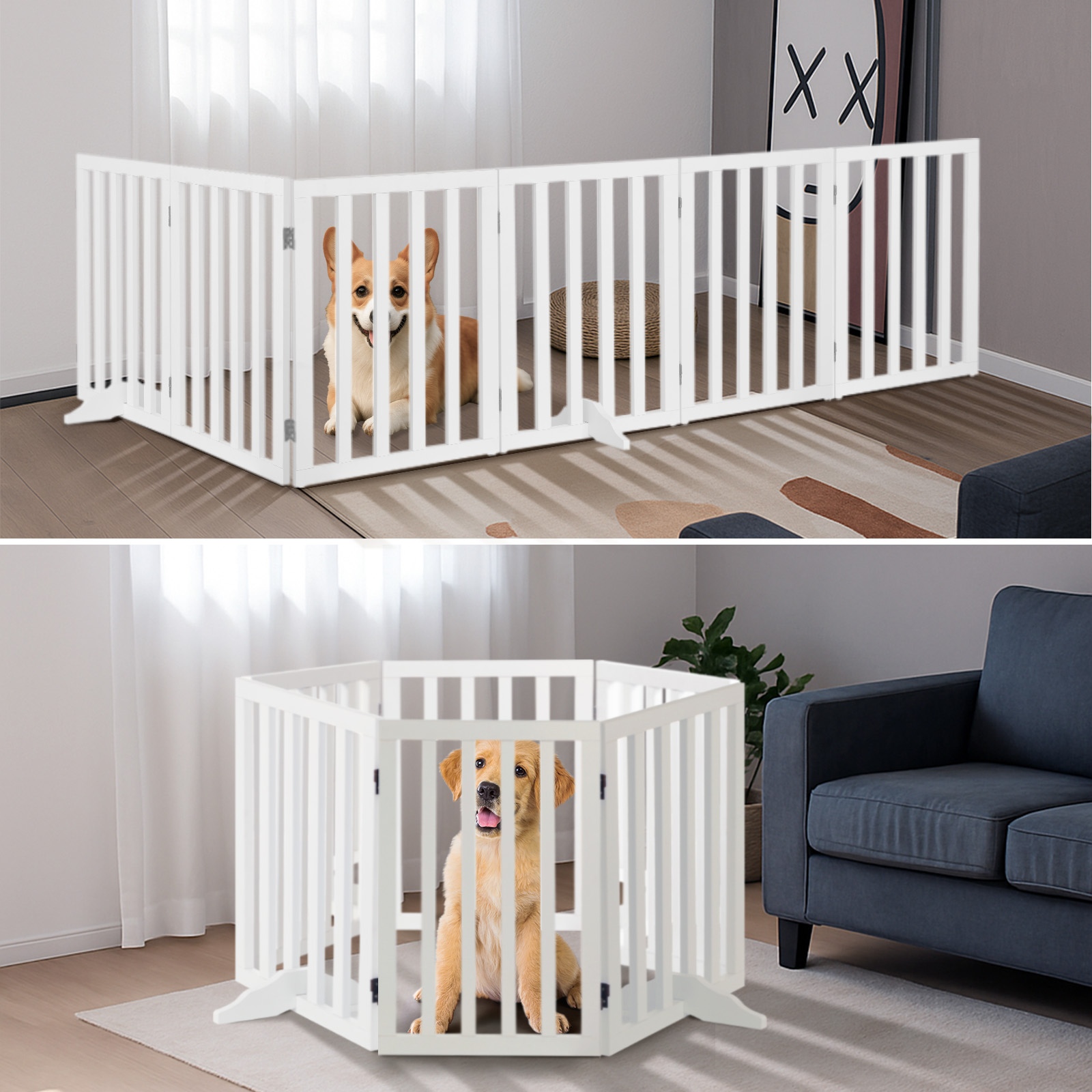 Alopet Wooden Pet Gate Dog Fence Safety Stair Barrier Security Door 3/4/6 Panels - Picture 33 of 37