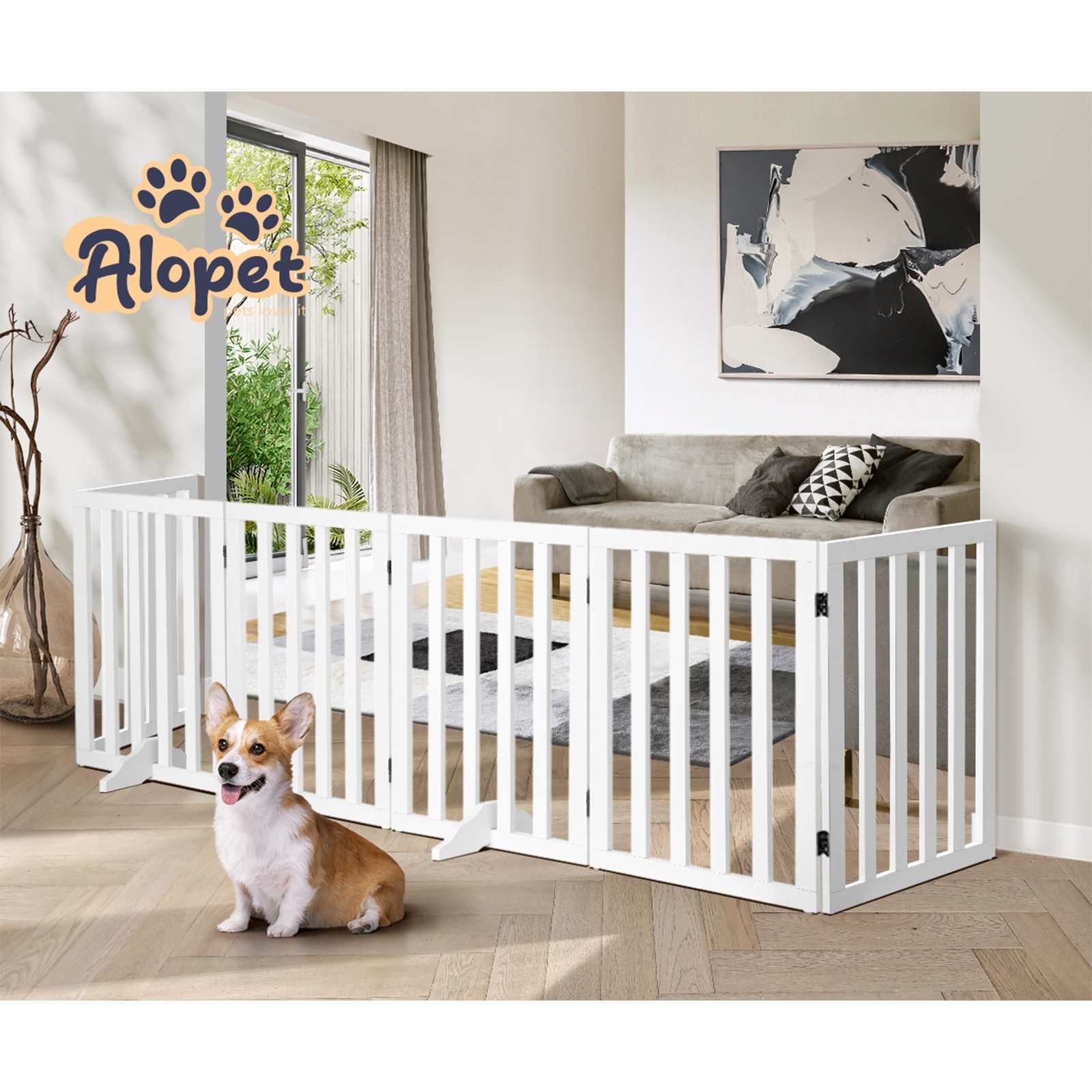 Alopet Wooden Pet Gate Dog Fence Safety Stair Barrier Security Door 3/4/6 Panels - Picture 34 of 37