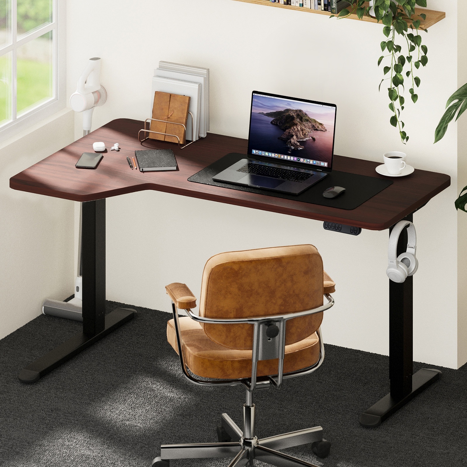 Oikiture L-shape Electric Standing Desk Single Motor Black Frame 145CM Desktop - Picture 11 of 40