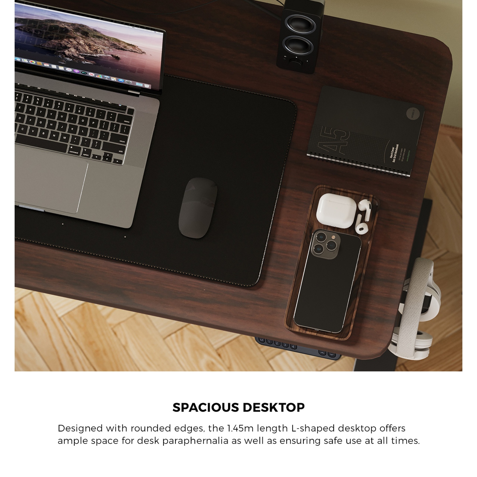 Oikiture L-shape Electric Standing Desk Single Motor Black Frame 145CM Desktop - Picture 13 of 40